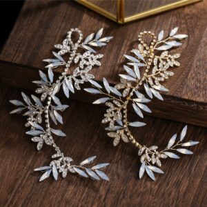 Opal Leaf Rhinestone Hair Vine Bridal Wedding Flexible Hair Accessory for Women