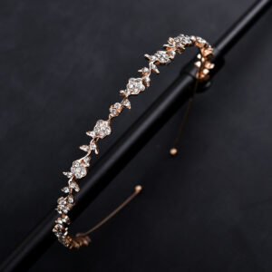 Rose Gold Flower Rhinestone Thin Headband Bridal Wedding Hair Accessory for Women