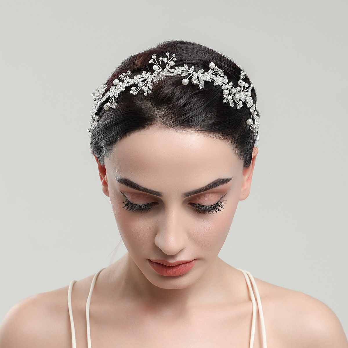 Silver Pearl Crystal Ribbon Hair Vine Bridal Wedding Hair Accessory for Women - Image 2