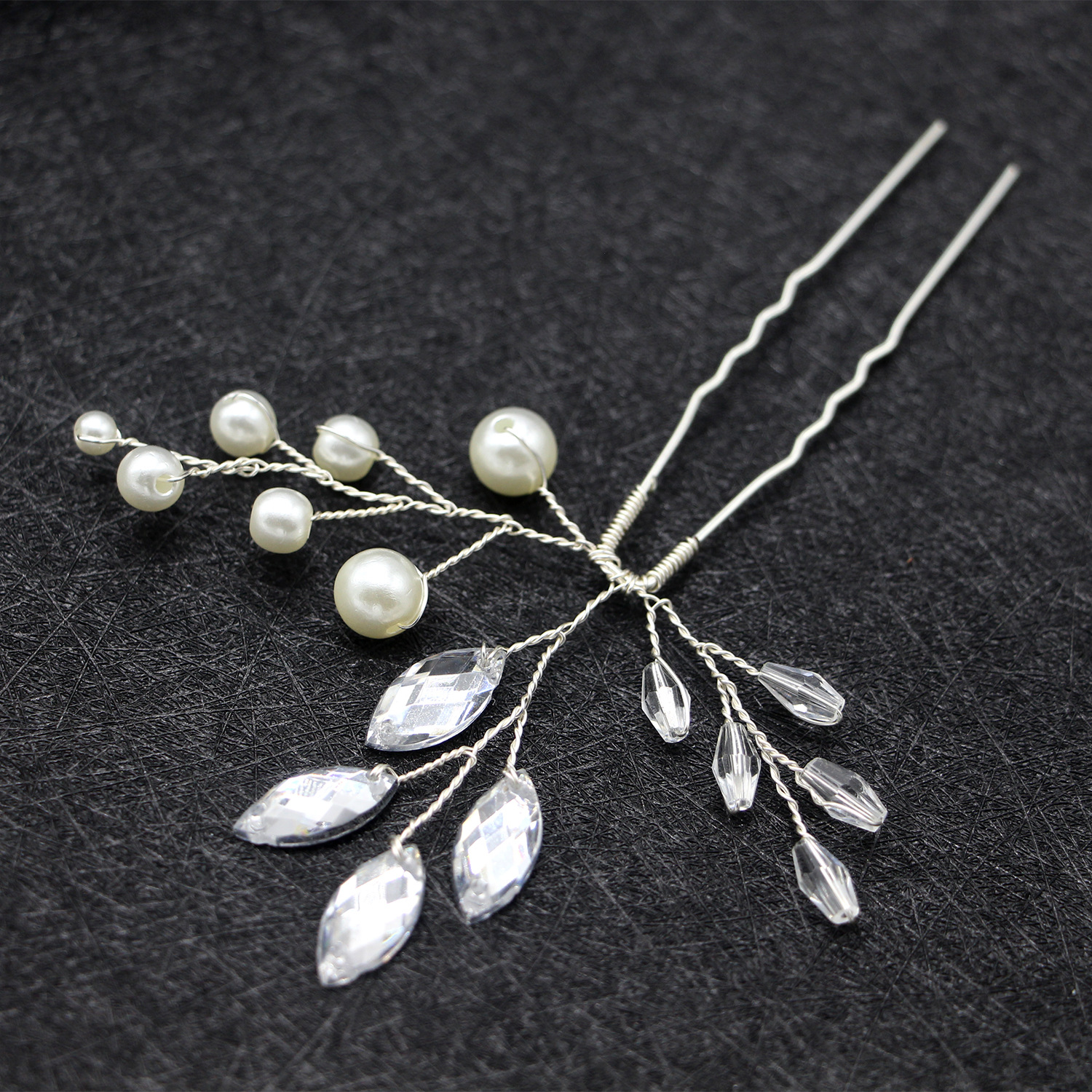 Handmade Silver Pearl Crystal Bridal Hair Pins Set Elegant Vine Wedding Updo Women Hair Accessory - Image 2