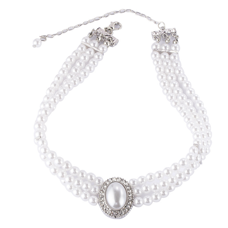 Multi Strand Pearl Choker Necklace Oval Crystal Gold Bridal Wedding Women Formal Vintage Party Jewelry - Image 2