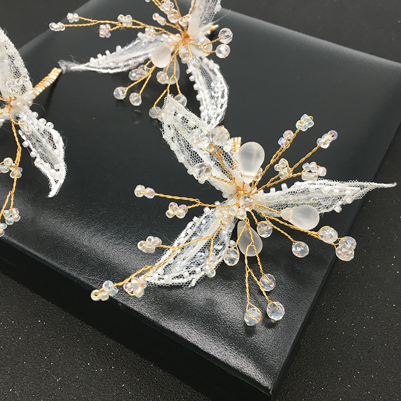 Lace Butterfly Crystal Beaded Bridal Hair Pins Set Wedding Women Formal Boho Handmade Hair Accessory - Image 2