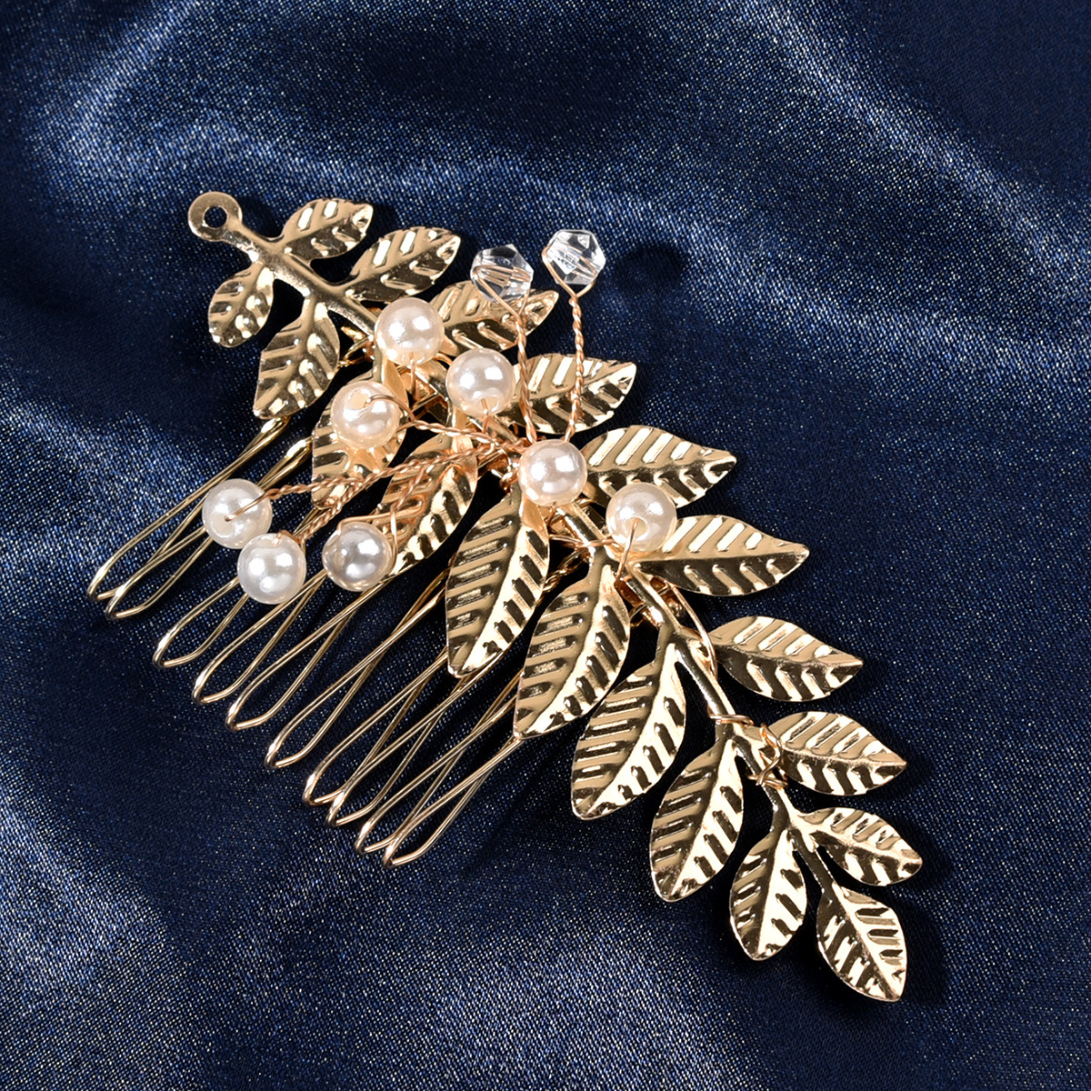 Gold Leaf Pearl Bridal Hair Clip Wedding Women Formal Boho Vintage Floral Side Hair Accessory - Image 2