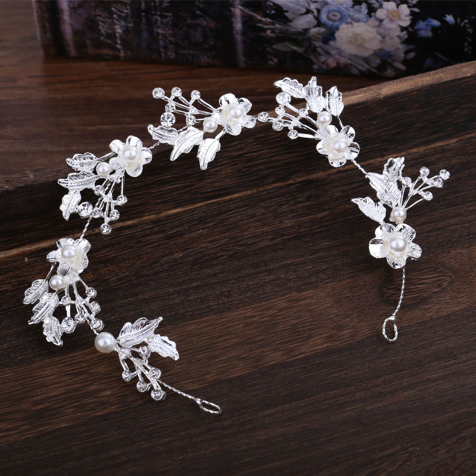 Rose Gold Floral Pearl Crystal Bridal Hair Vine With Hairpins Wedding Women Handmade Garland Headpiece - Image 2