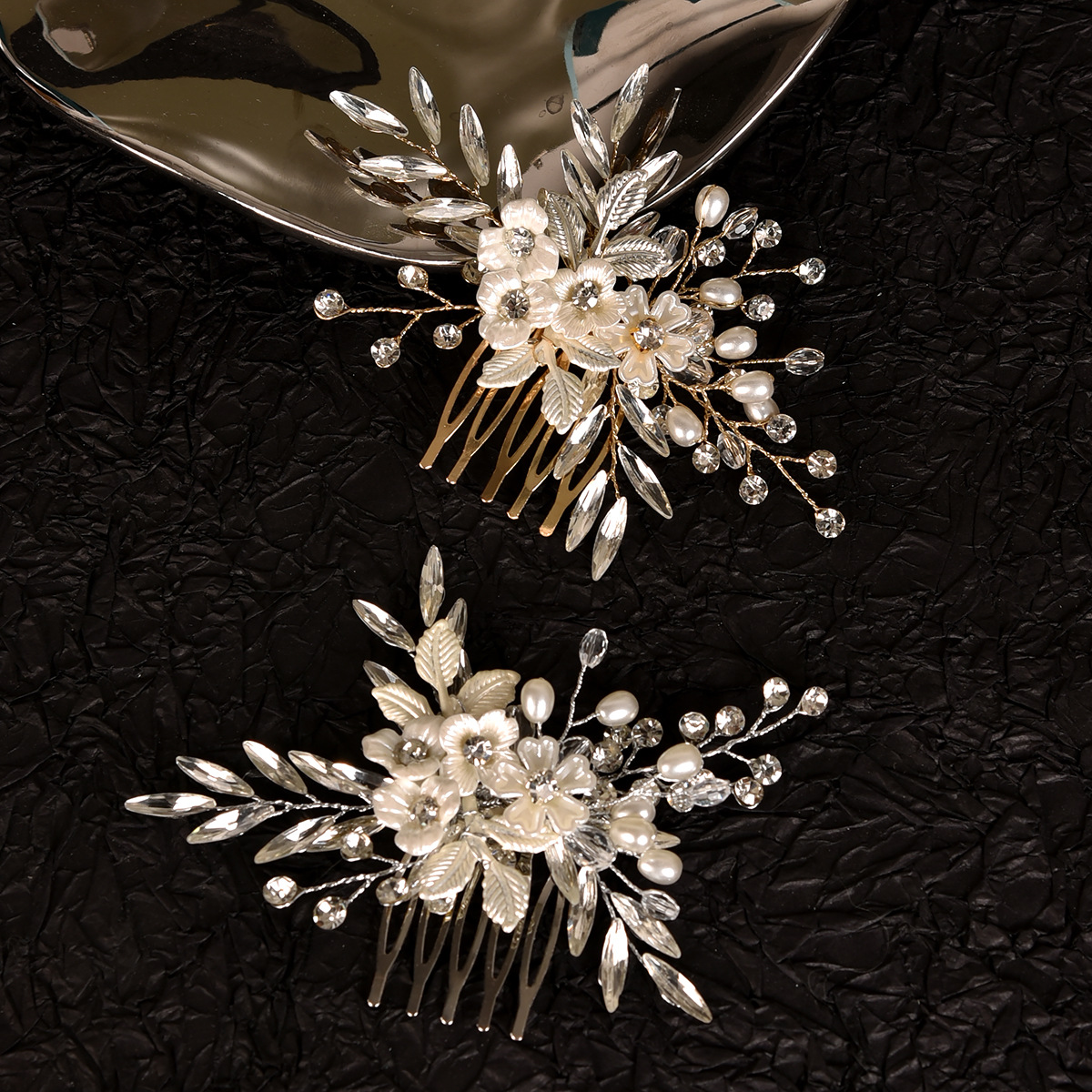 Silver Floral Leaf Pearl Crystal Bridal Hair Comb Wedding Women Elegant Handmade Side Formal Headpiece - Image 2
