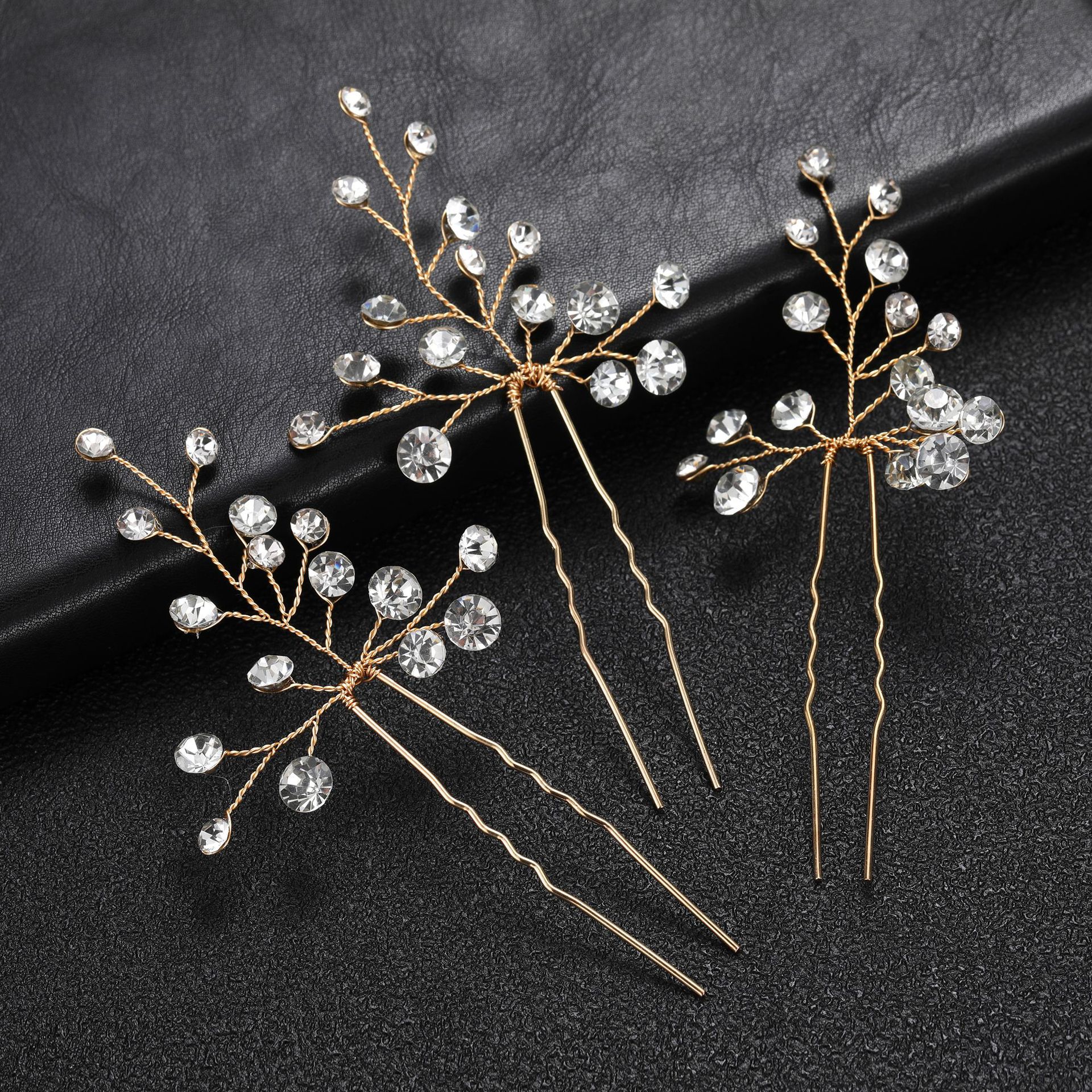 Gold Branch Crystal Bridal Hair Pins Set Wedding Women Sparkly Handmade Updo Formal Party Headpiece - Image 2