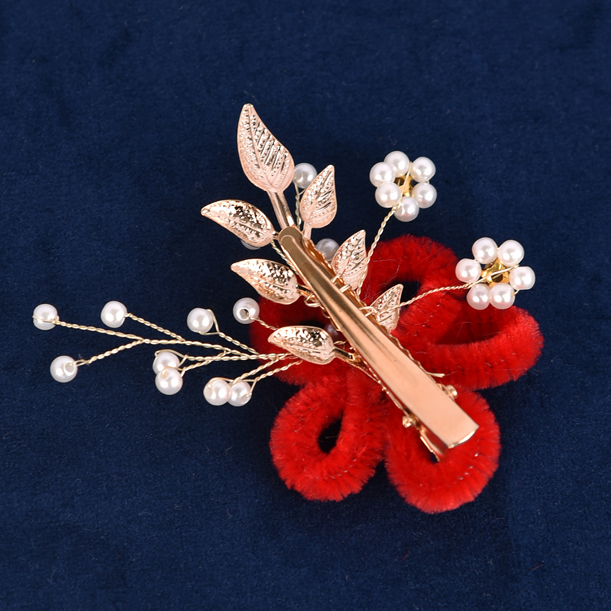 Handmade Chenille Flower Pearl Hair Clips for Chinese Style Wedding Festival Elegant Girls Hair Decor - Image 2