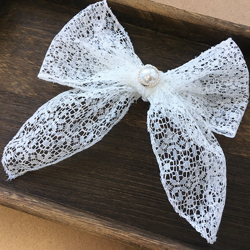 White Sheer Lace Bow Bridal Hair Clip for Wedding Party Elegant Romantic Girls Hair Decor - Image 2
