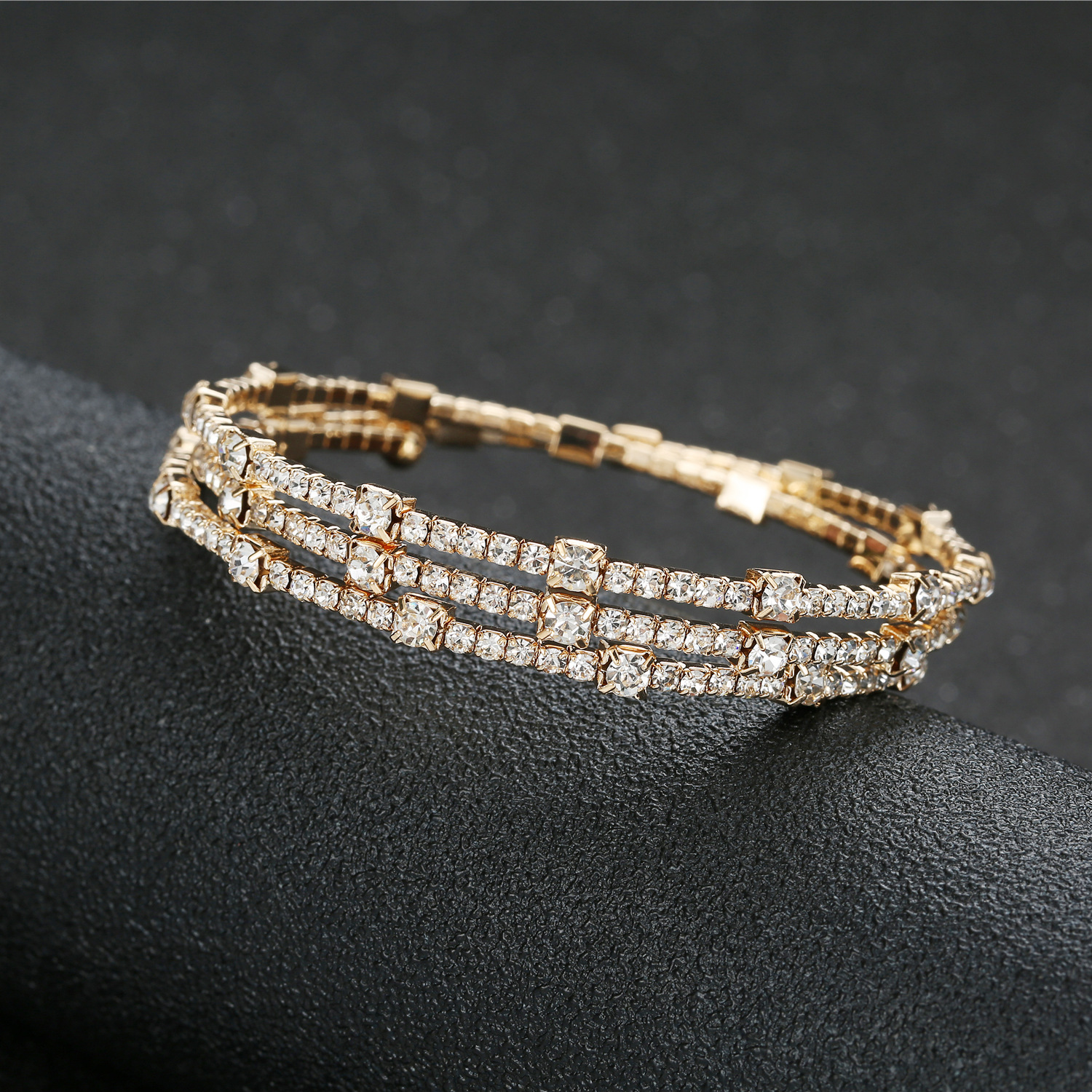 Multi Layer Silver Rhinestone Coil Bangle Sparkling Women Bracelet for Wedding Prom Formal Evening Party - Image 2