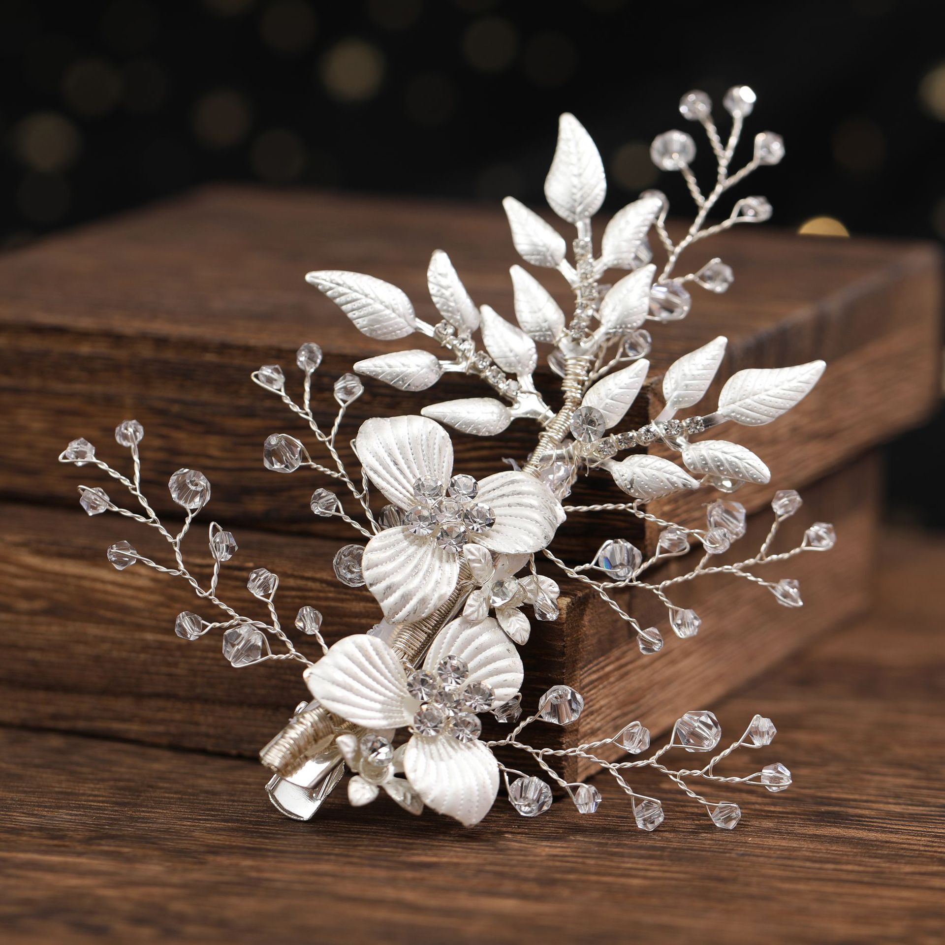 Silver Flower Leaf Crystal Bridal Hair Clip Elegant Wedding Party Women Floral Hair Accessory Headdress - Image 2