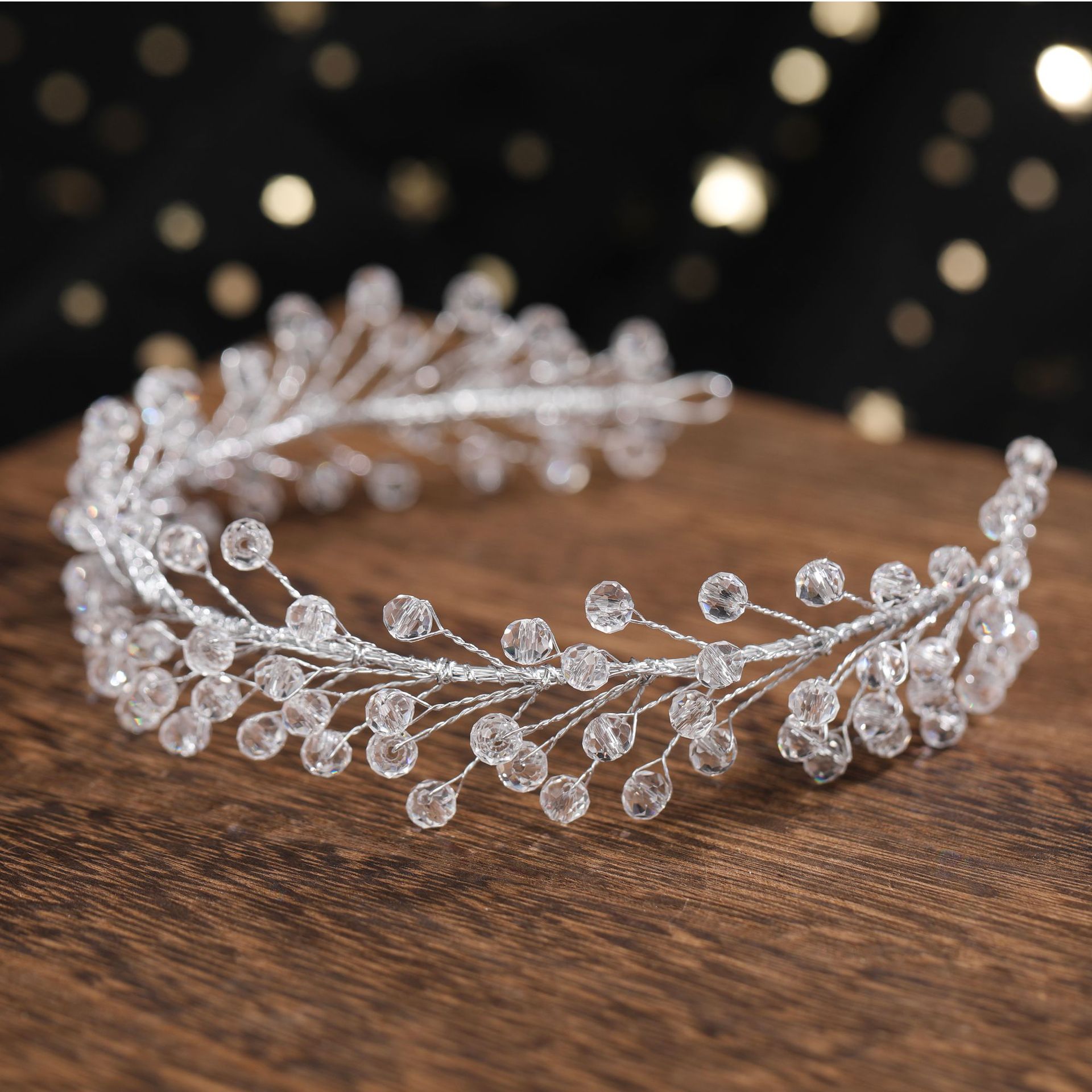 Irregular Branch Clear Faceted Crystal Hair Hoop Sparkling Silver Wire Wedding Headband for Bride - Image 2