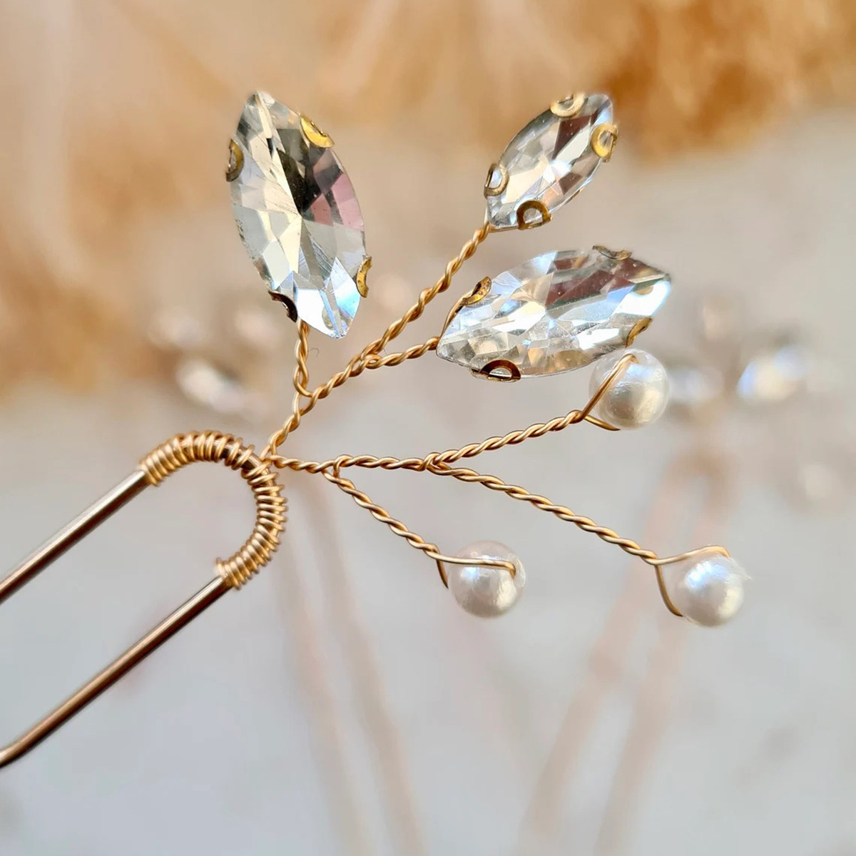 Handmade Gold Marquise Crystal Pearl Bridal U Hair Pin Elegant Wedding Party Women Hair Accessory - Image 2
