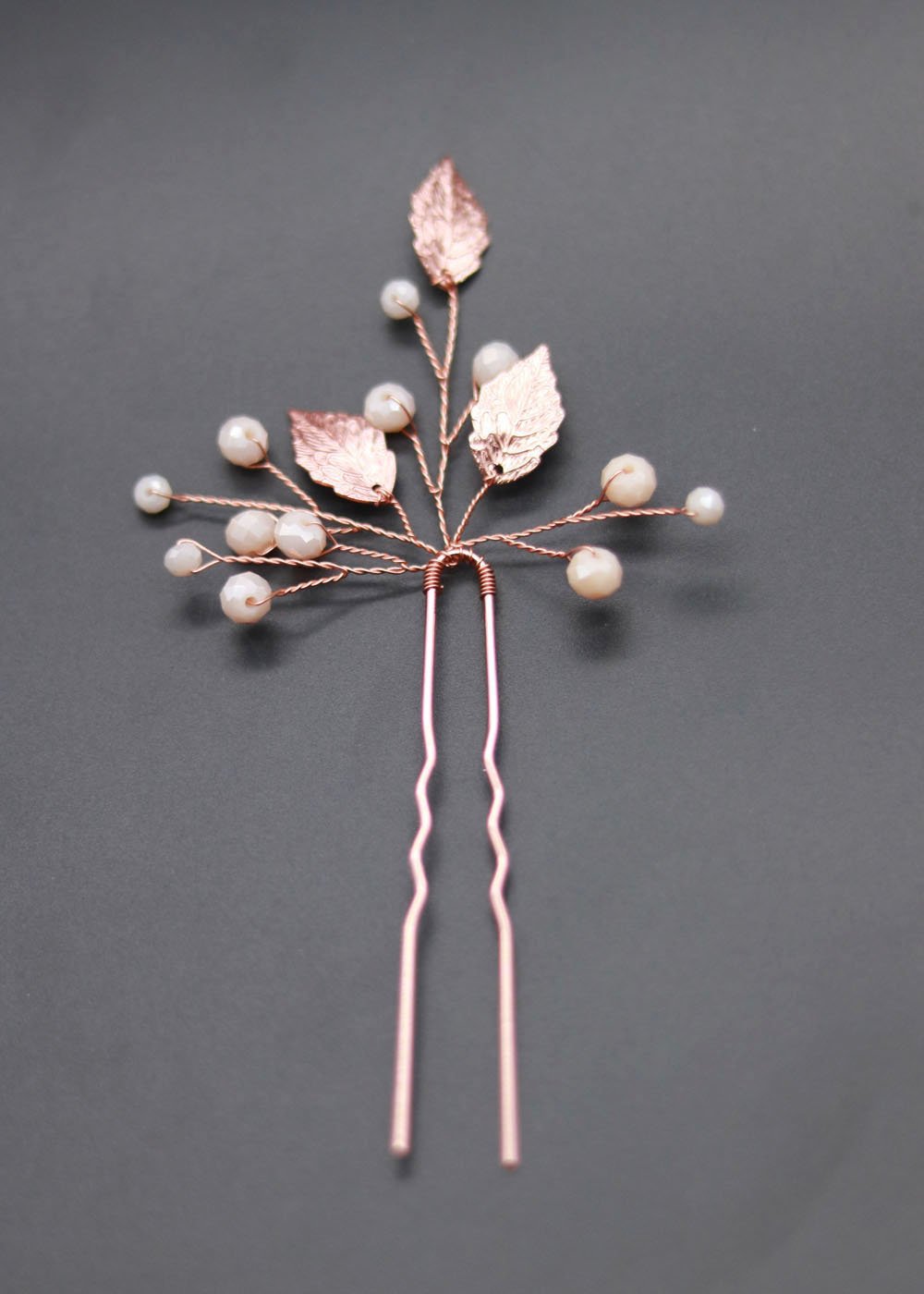 Handmade Rose Gold Leaf Pearl Bridal U Hair Pins Elegant Wedding Party Women Hair Accessory - Image 2