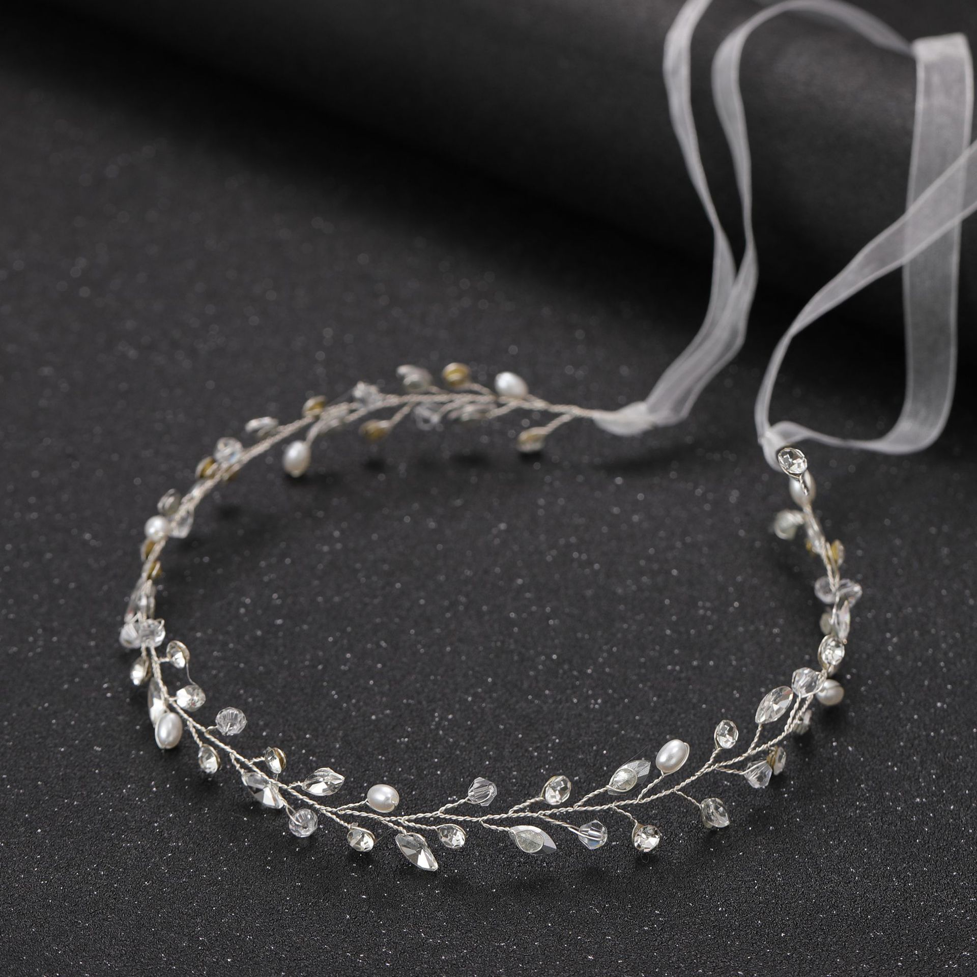 Handmade Silver Tiny Pearl Crystal Vine Bridal Headband Elegant Wedding Party Women Thin Hair Accessory - Image 2