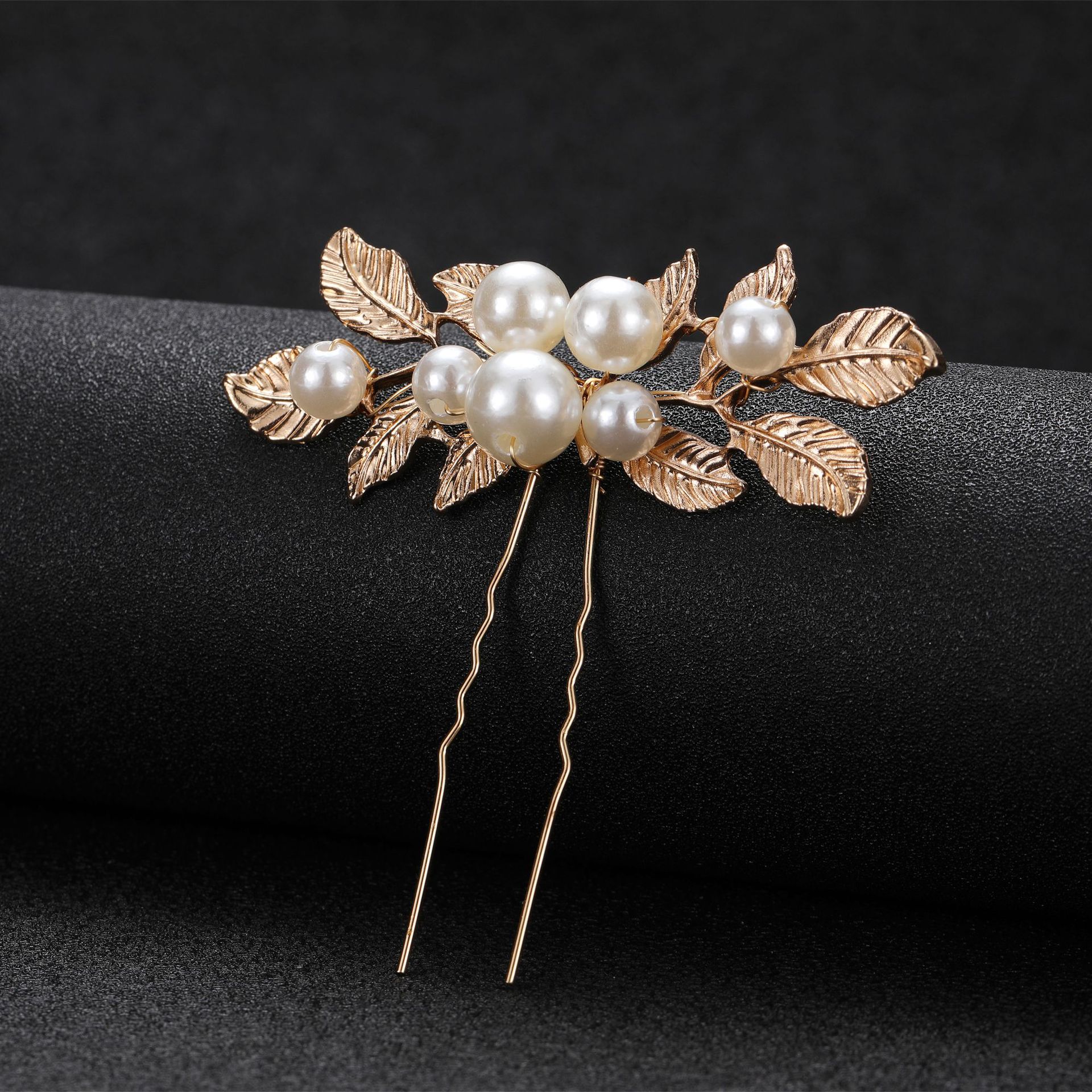 Gold Leaf Pearl Bridal U Hair Pin Elegant Vintage Wedding Party Women Floral Hair Accessory - Image 2