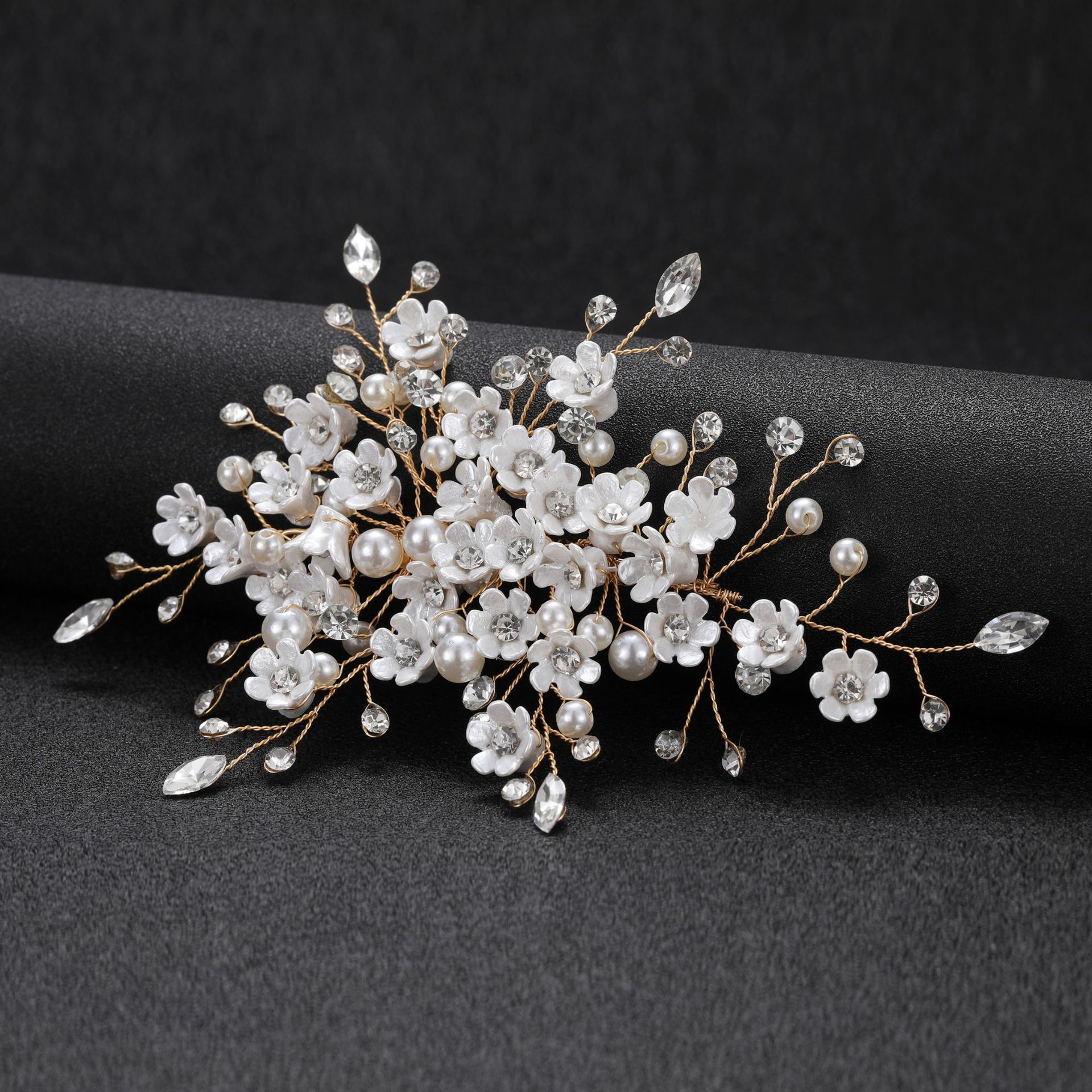 Gold Flower Crystal Bridal Hair Vine Elegant Wedding Party Women Boho Floral Updo Hair Accessory - Image 2