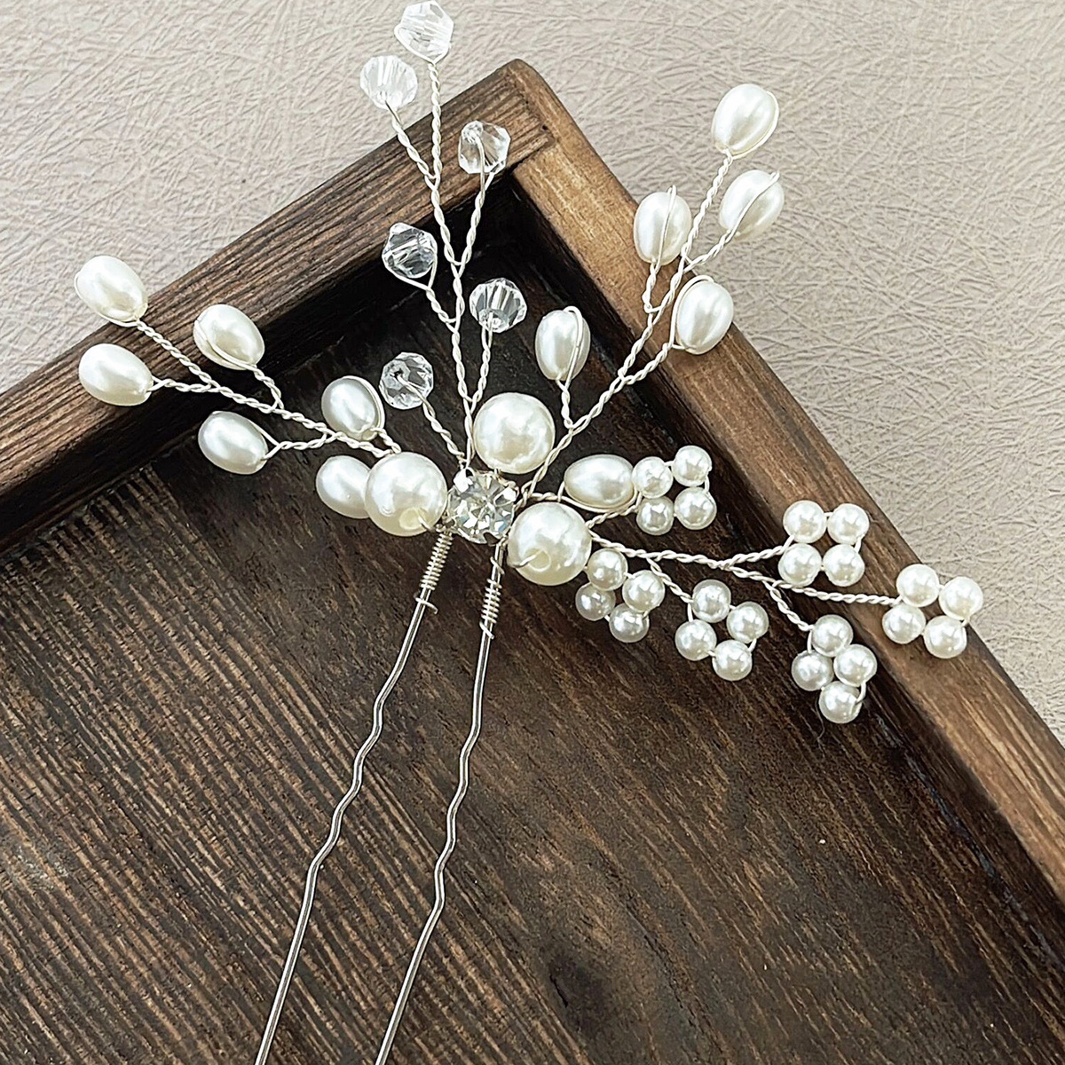 Silver Pearl Crystal Bridal U Hair Pin Elegant Wedding Party Women Boho Floral Hair Accessory - Image 2