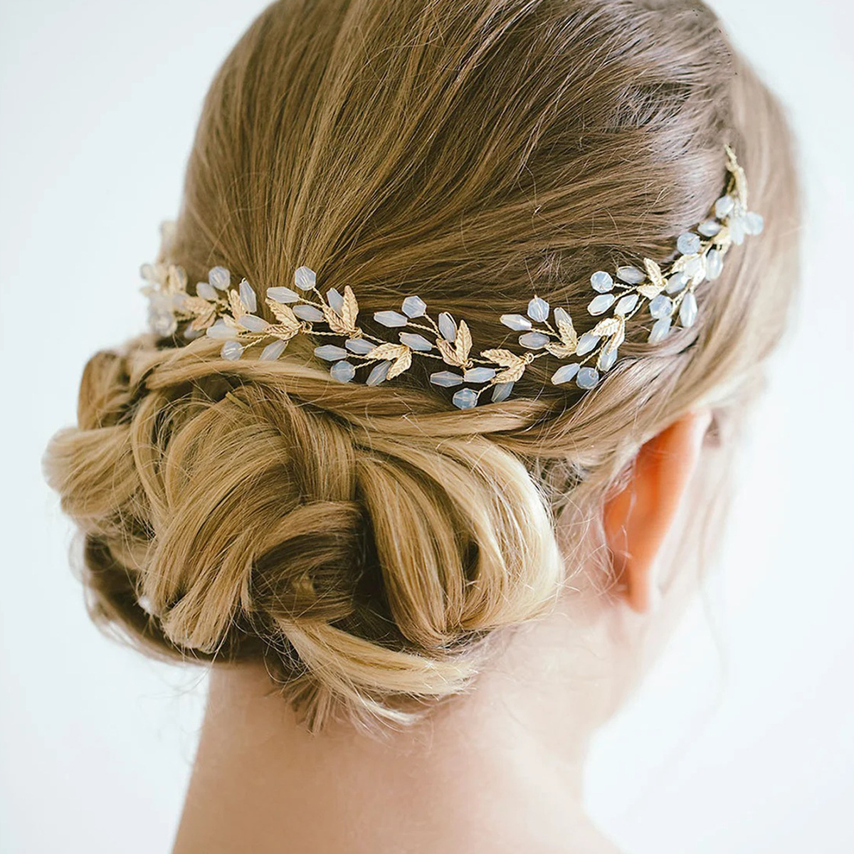 Gold Leaf Opal Bead Vine Bridal Headband Elegant Wedding Party Women Boho Flexible Hair Accessory - Image 2