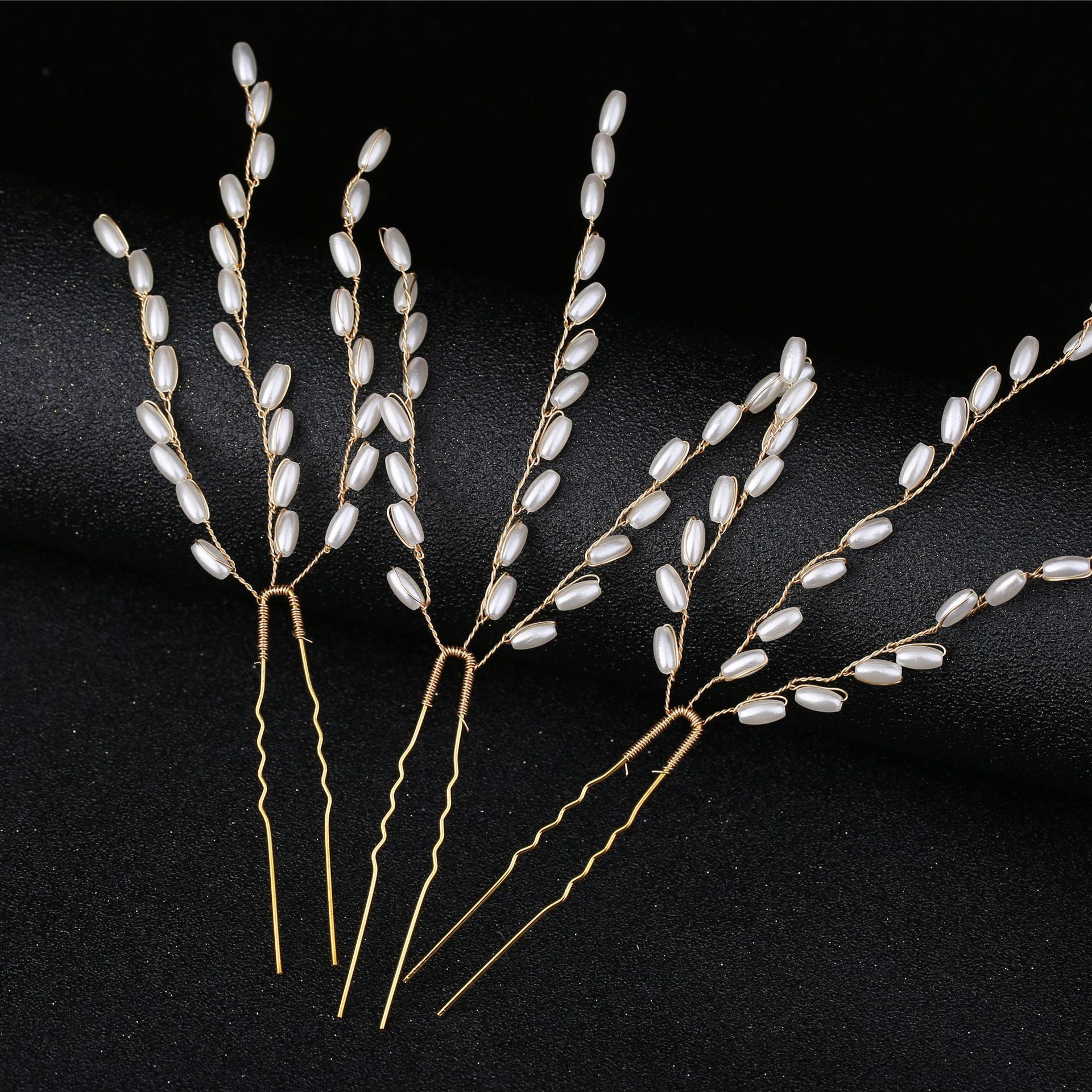 Gold Teardrop Pearl Branch Bridal U Hair Pins Set Elegant Wedding Party Women Boho Accessories - Image 2