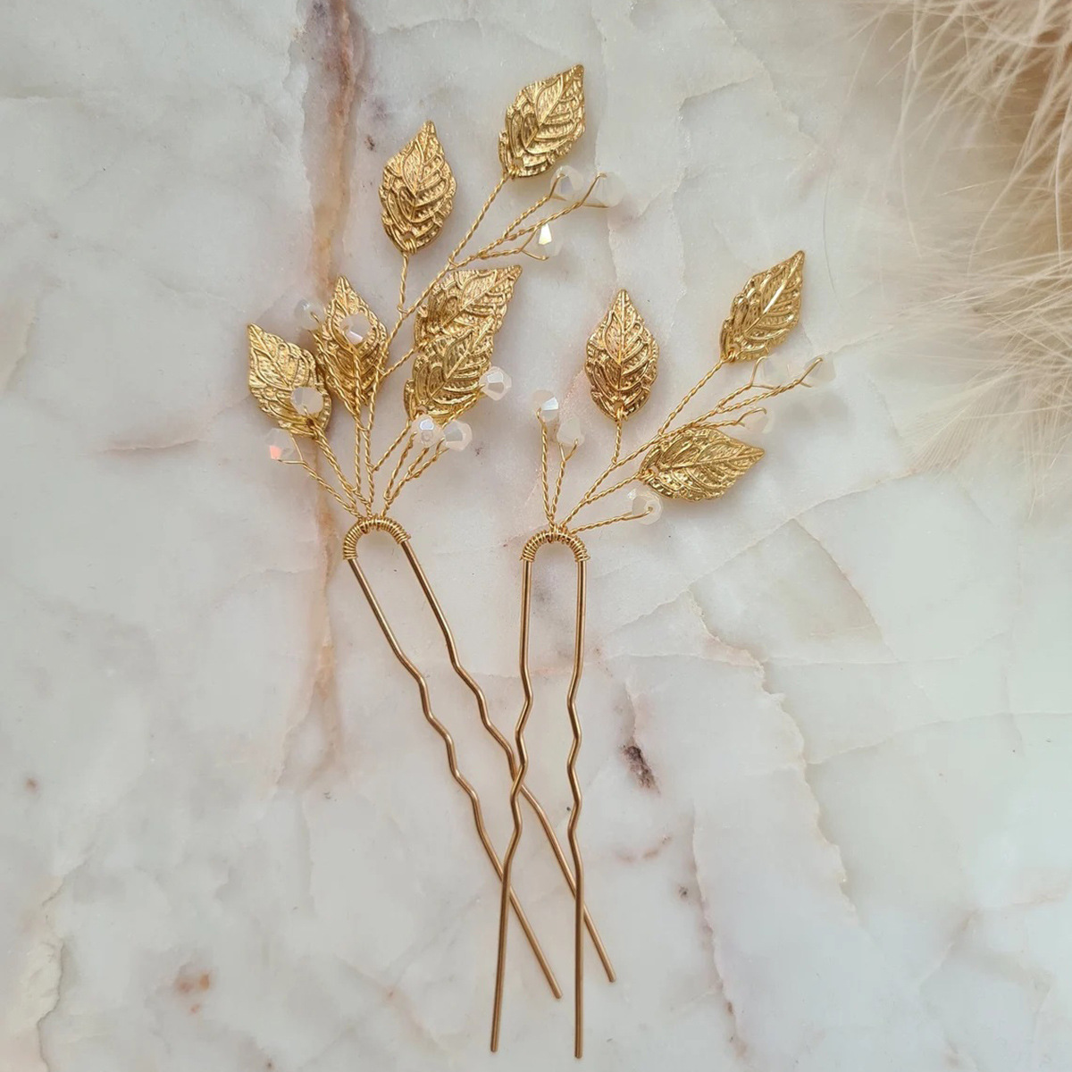 Gold Leaf Clear Crystal Bridal U Hair Pins Set Elegant Wedding Party Women Vintage Accessories - Image 2