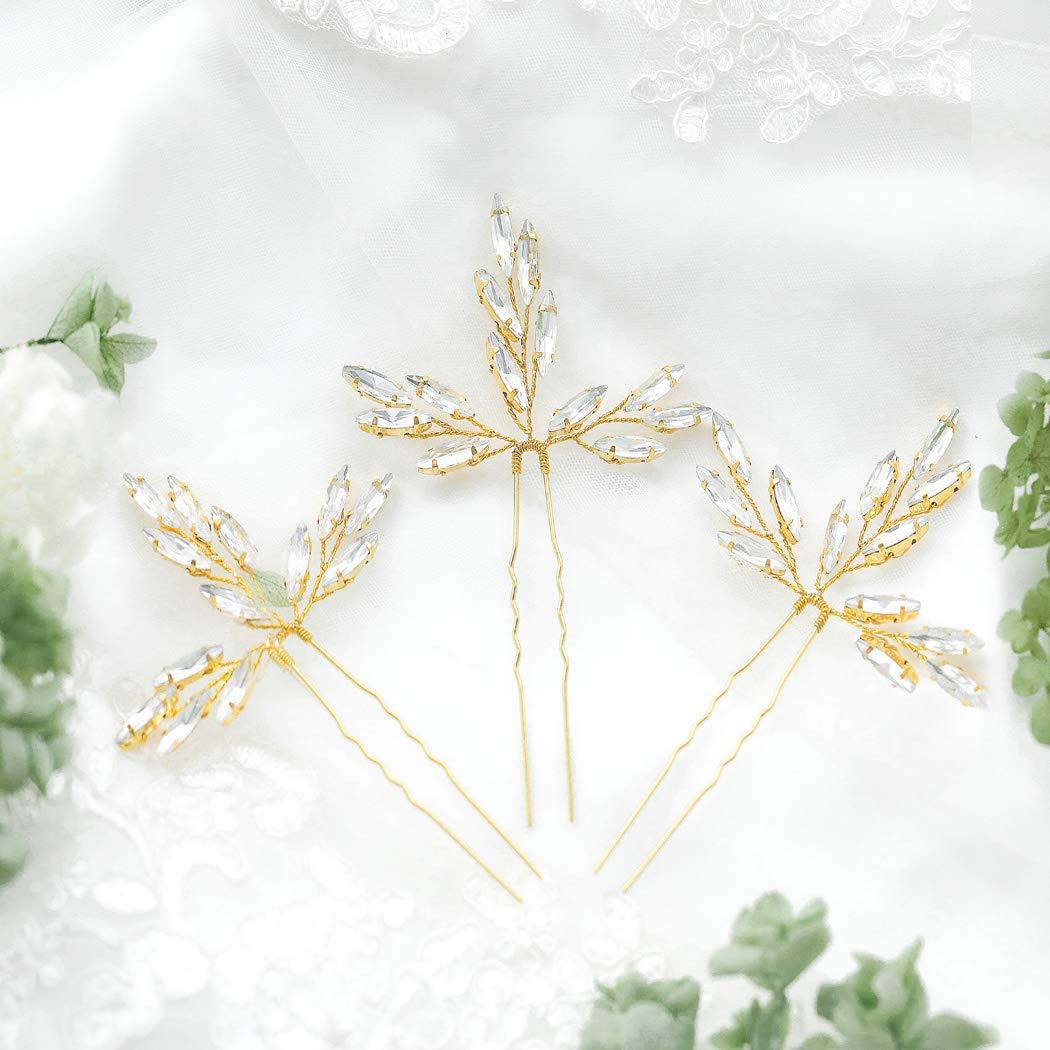 Gold Marquise Crystal Leaf Bridal U Hair Pins Set Elegant Wedding Party Women Floral Accessories - Image 2