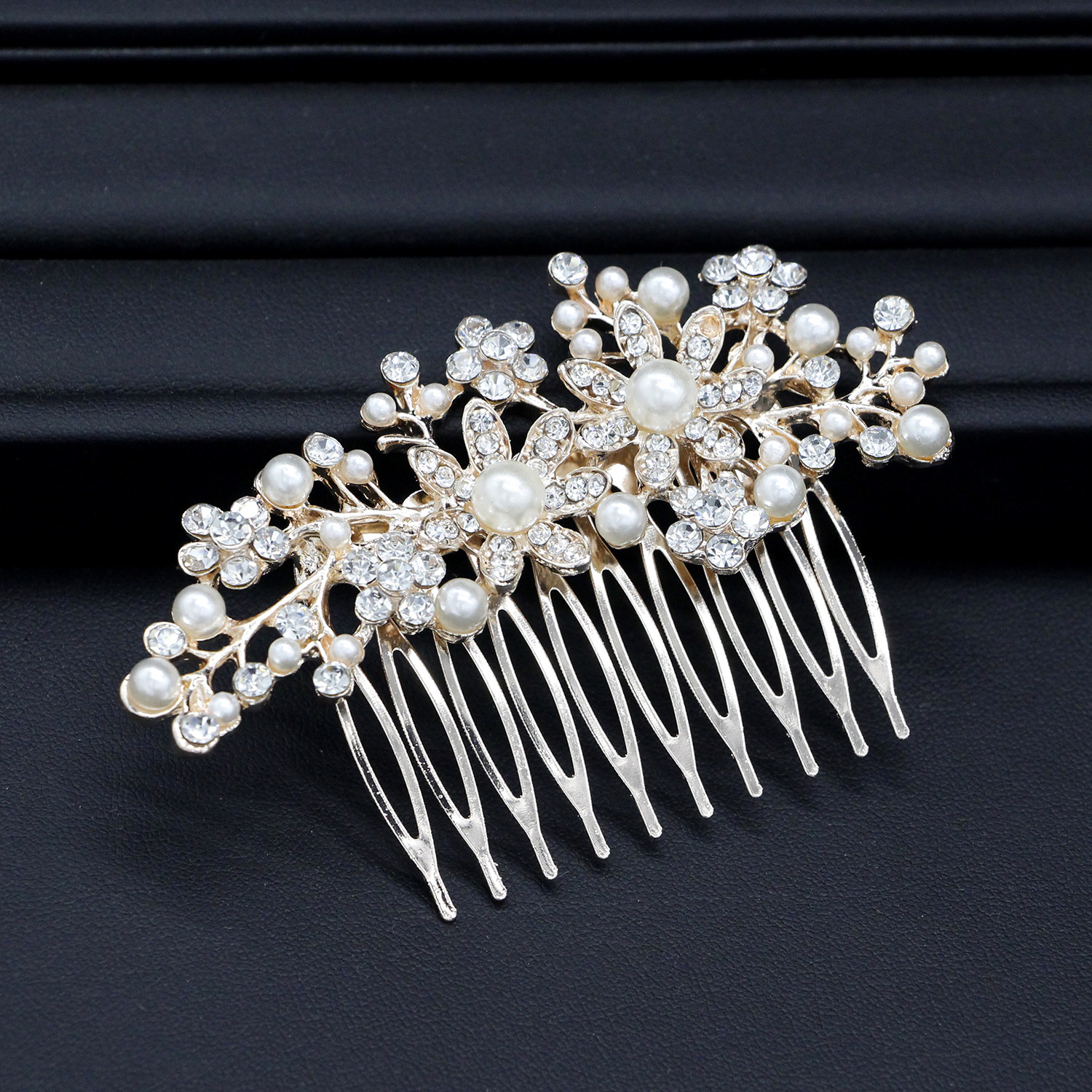 Vintage Branch Floral Crystal Pearl Gold Hair Comb for Banquet Photoshoot Wedding Updo Hair Accessory - Image 2