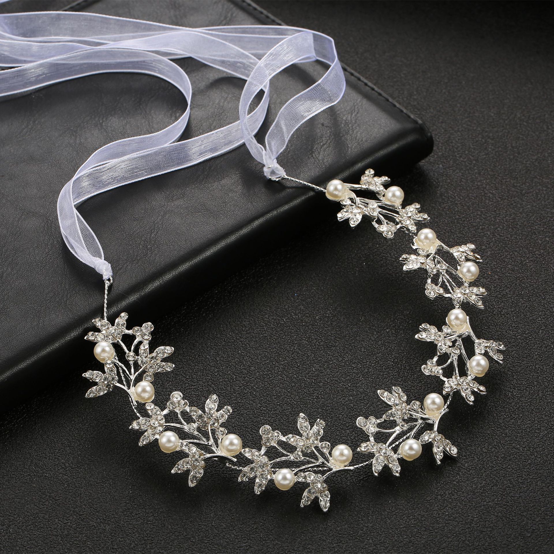 Elegant Floral Leaf Pearl Crystal Silver Bridal Hairband Ideal for Bride Bridesmaid Wedding Gown Styling - Image 2