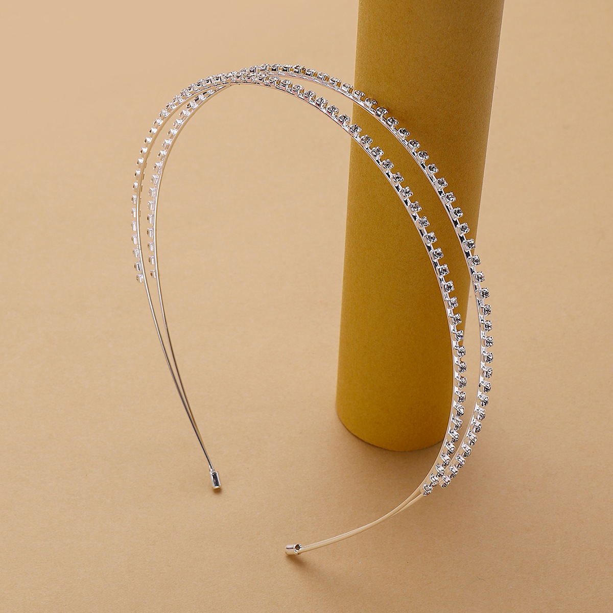 Minimalist Silver Two Row Crystal Rhinestone Thin Wire Headband Ideal for Bride Bridesmaid Wedding Styling - Image 2