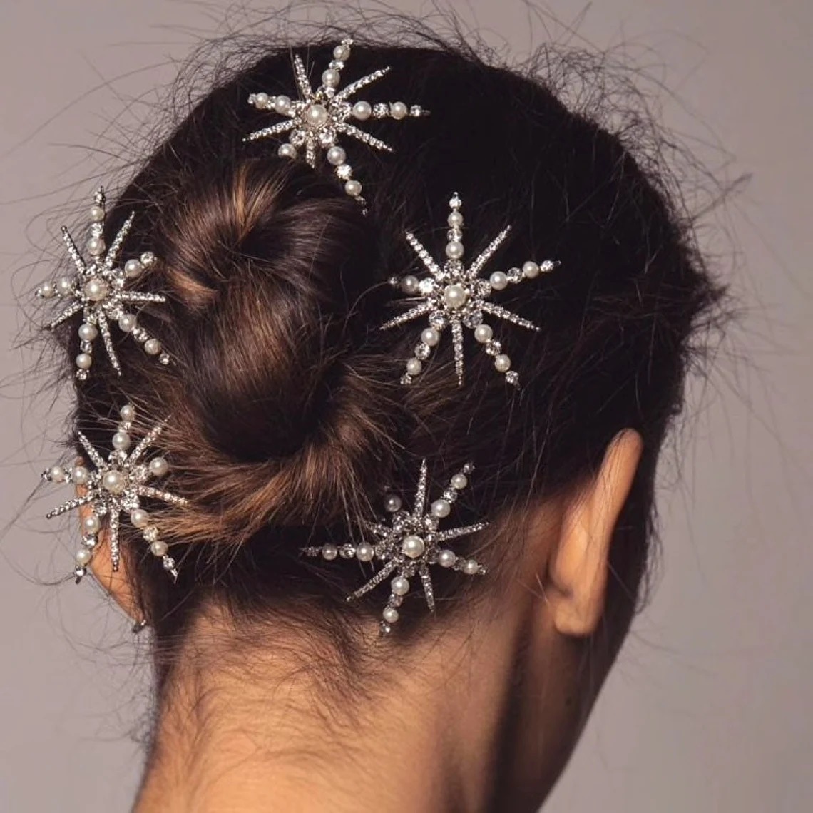Celestial Star Snowflake Hair Pin Set Gold Tone Faux Pearl Crystal Star Hair Clips Bridesmaid Wedding Hair Jewelry - Image 2