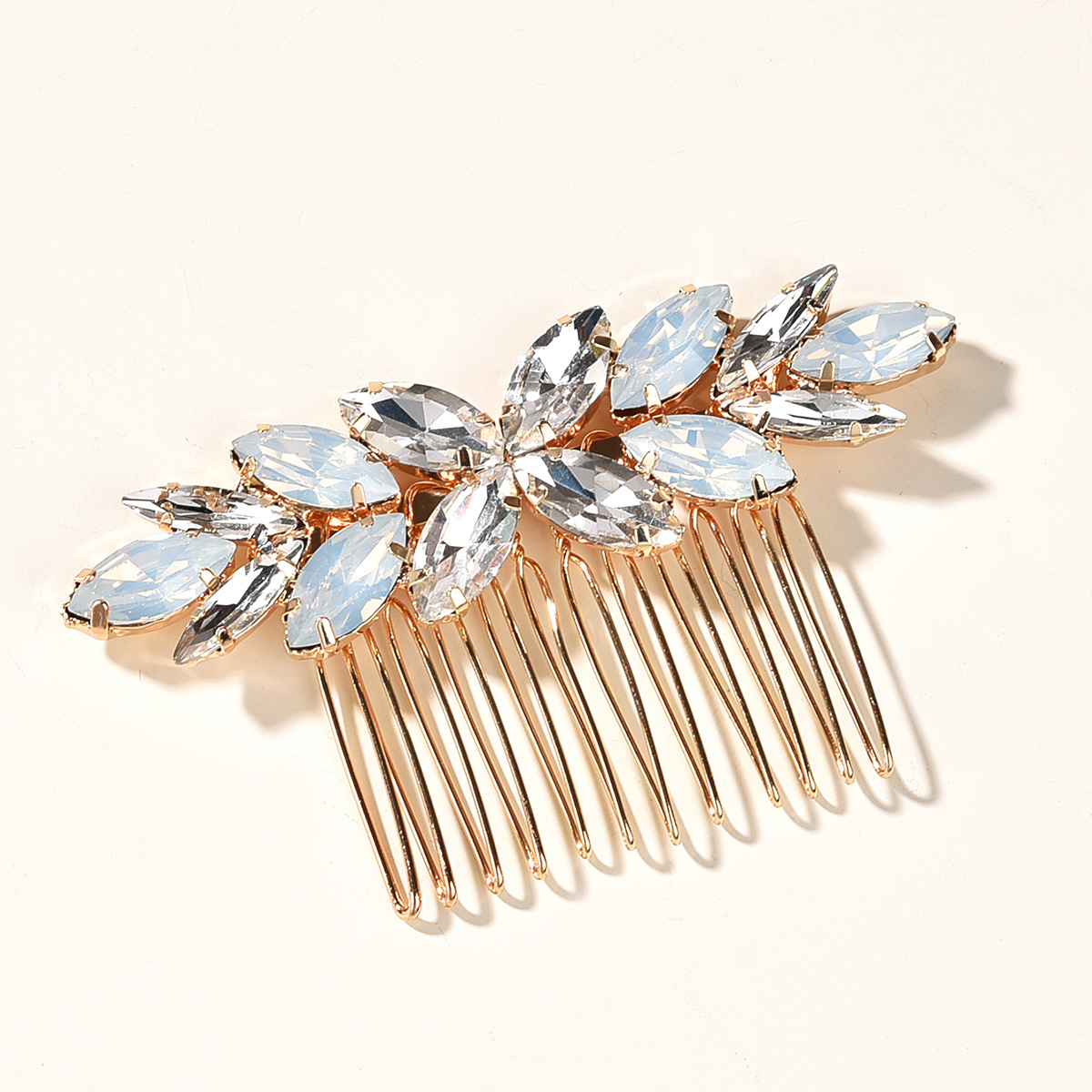 Gold Marquise Opal Crystal Rhinestone Bridal Hair Comb for Wedding Prom Evening Formal Party Occasions - Image 2