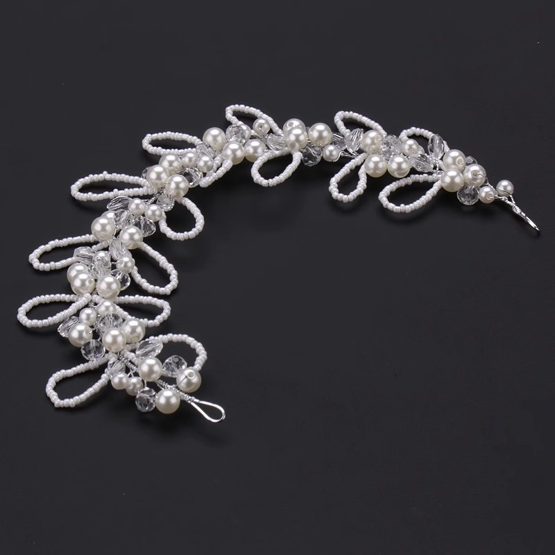 White Beaded Pearl Crystal Floral Bridal Hair Vine for Wedding Prom Evening Formal Party Occasions - Image 2
