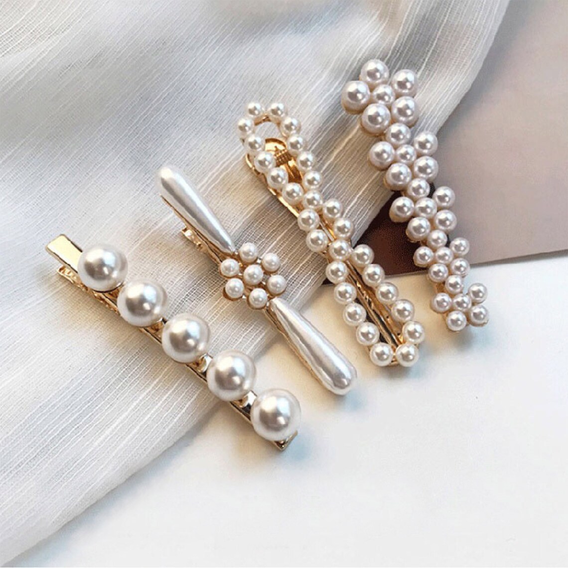 Gold Multi Style White Pearl Alligator Hair Clips for Wedding Daily Prom Formal Party Wear - Image 2