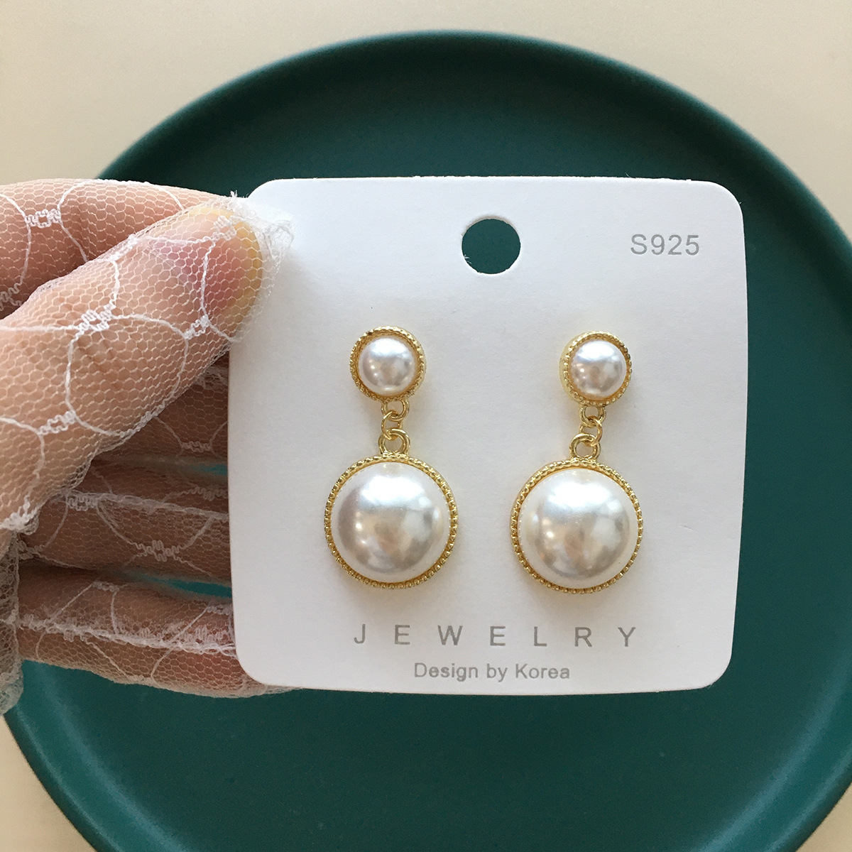 Vintage Gold Two‑Tier Simulated Pearl Drop Dangle Earrings S925 Post for Women Party Gift - Image 2