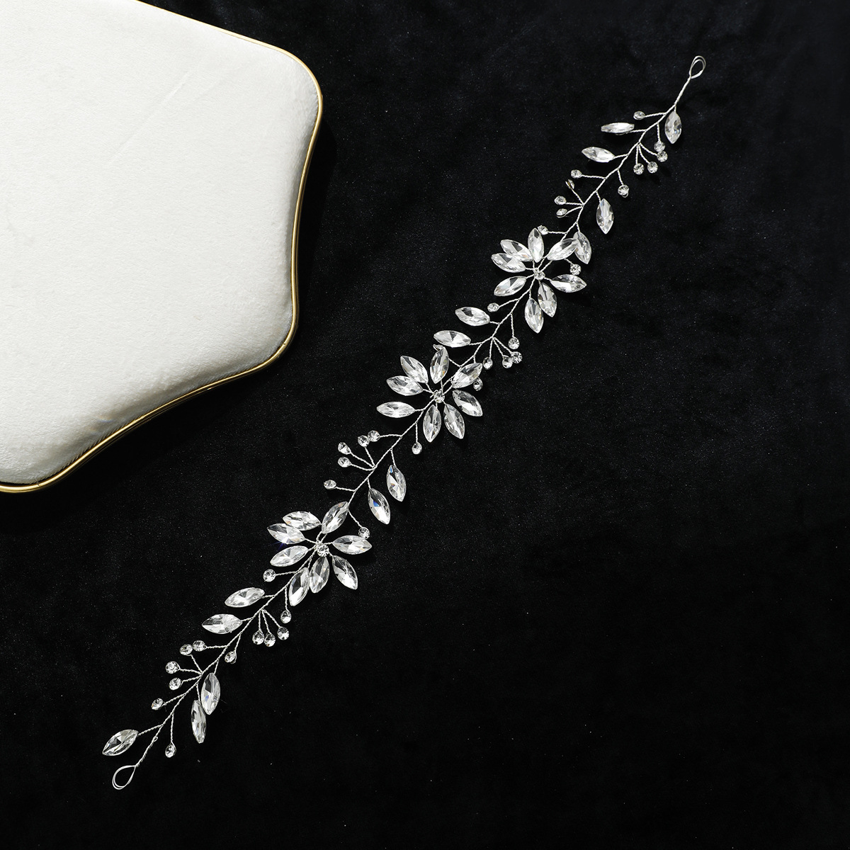 Silver‑Wire Marquise Crystal Vine Bridal Headband Flexible Wedding Hair Accessory for Women Gift - Image 2