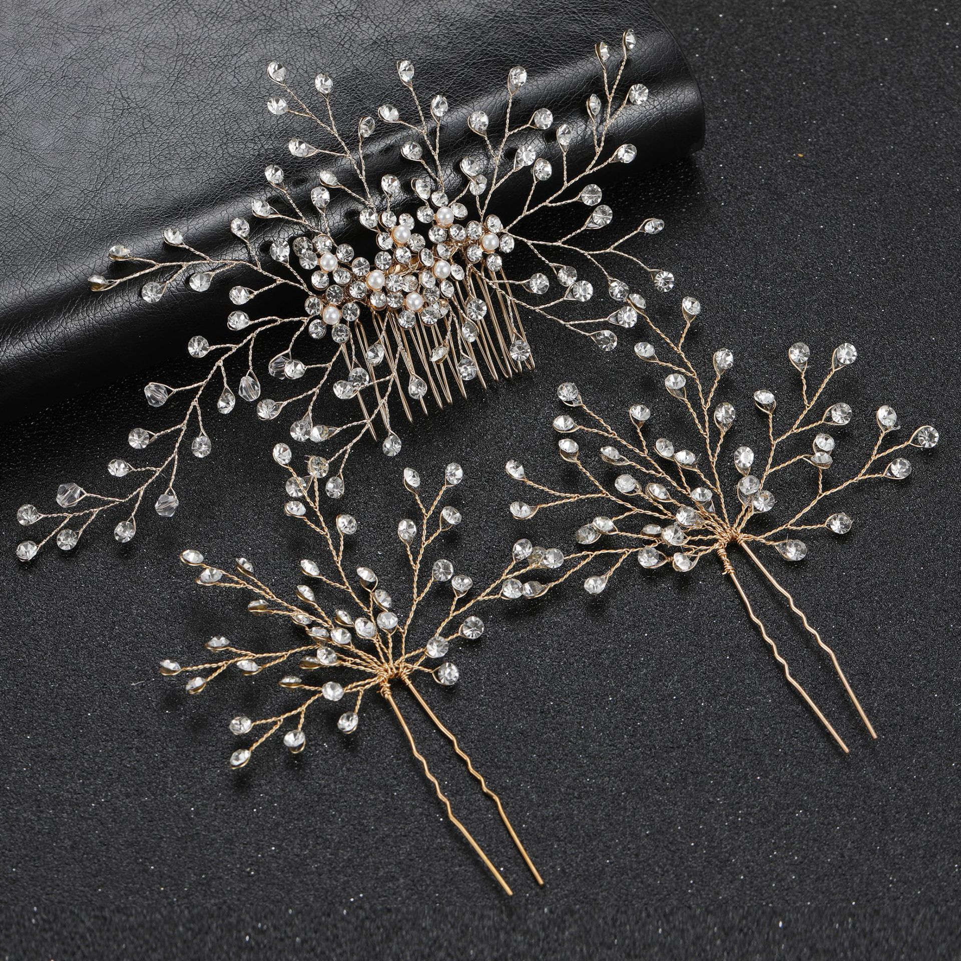 Silver Crystal Branch‑Shaped Bridal Hair Comb and Hair Pins Set Wedding Hair Accessories for Women Gift - Image 2
