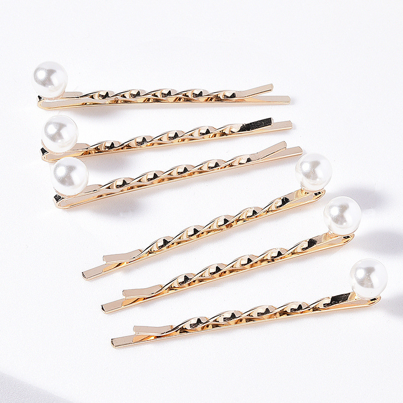 Twisted Gold Metal White Pearl Bobby Pins Elegant Daily Hair Clips Set for Women Gift - Image 2