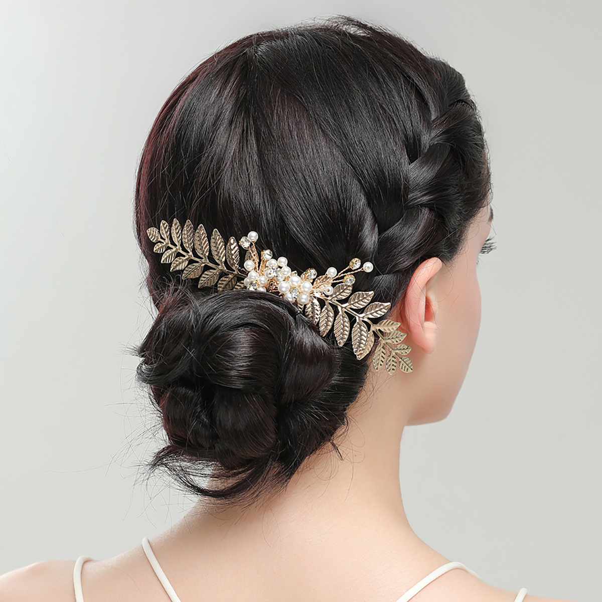 Gold Leaf Pearl Crystal Bridal Hair Comb Vintage Wedding Side Hair Accessory for Women Gift - Image 2