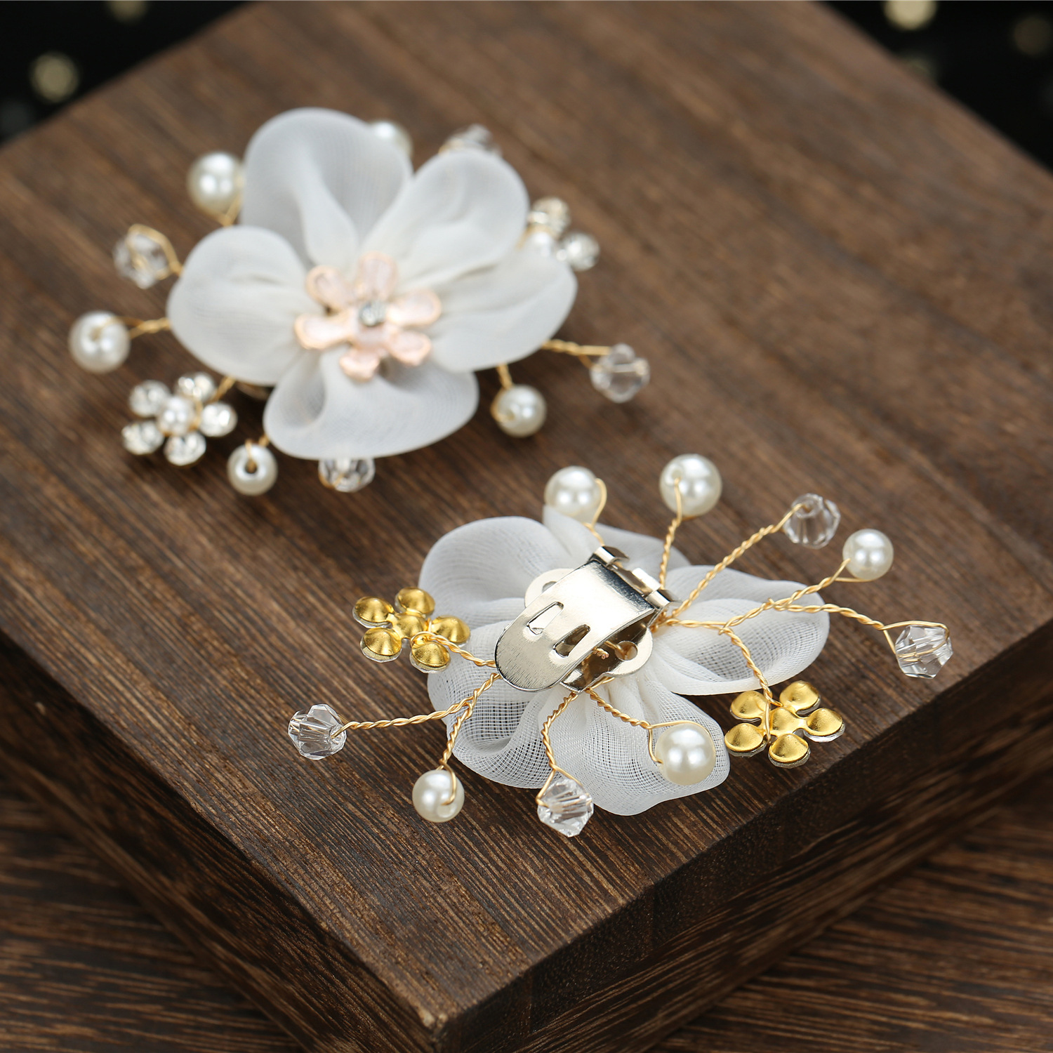 Fairy Soft Fabric Floral Hair Clips, Dainty Pearl Beaded Hair Barrettes for Wedding, Party & Bridal Photoshoot - Image 2