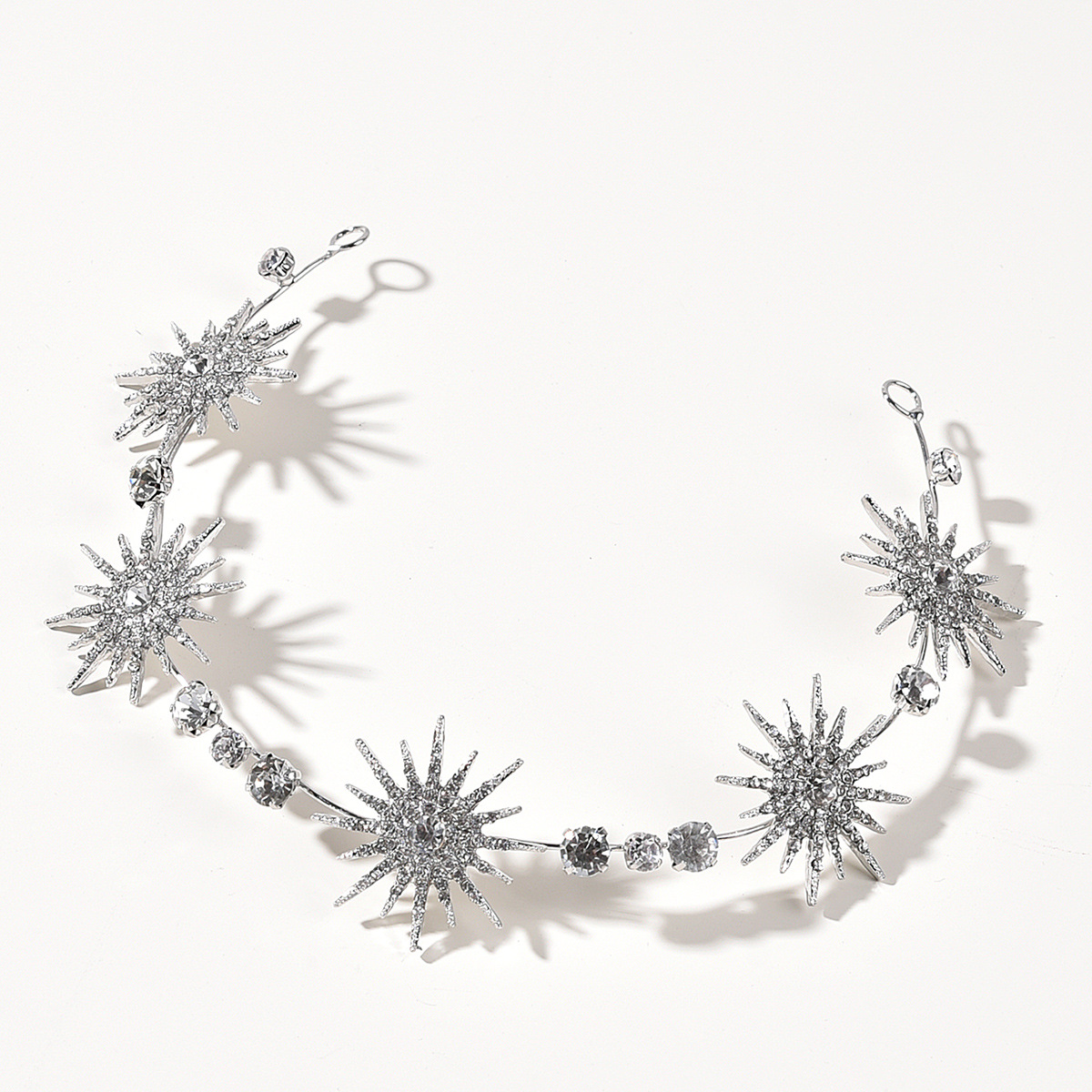 Starburst Rhinestone Silver Headband, Celestial Star Crystal Wedding Party Hair Band - Image 2