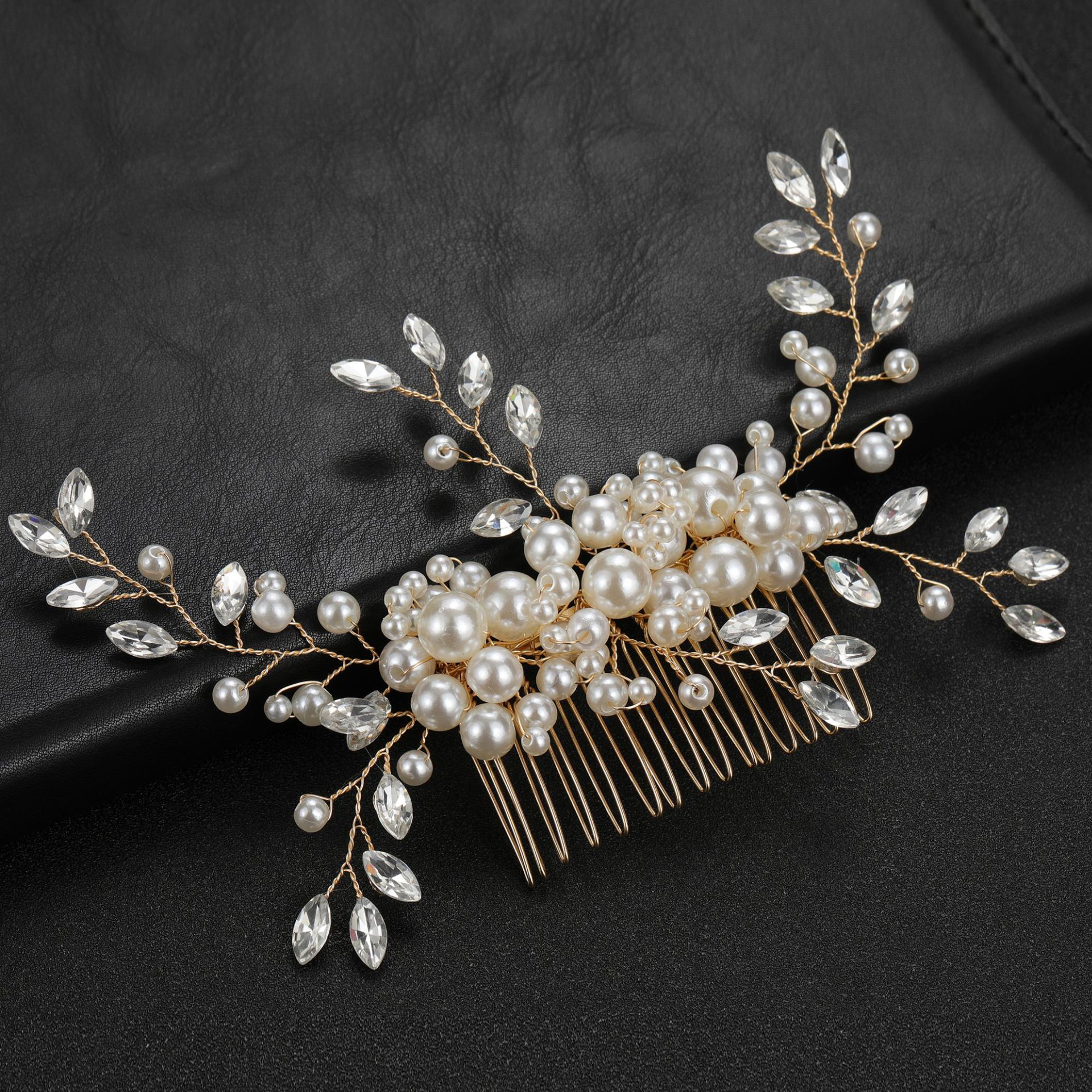 Pearl & Marquise Crystal Silver Hair Comb Wedding Bridal Hair Accessory - Image 2
