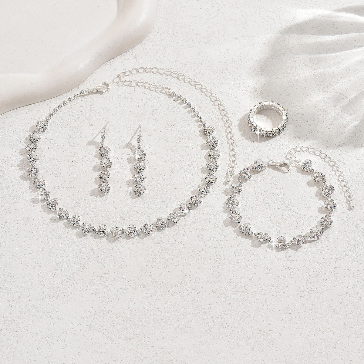 Four Piece Floral Rhinestone Full Jewelry Set For Bridal Wedding Party Women Gift - Image 4