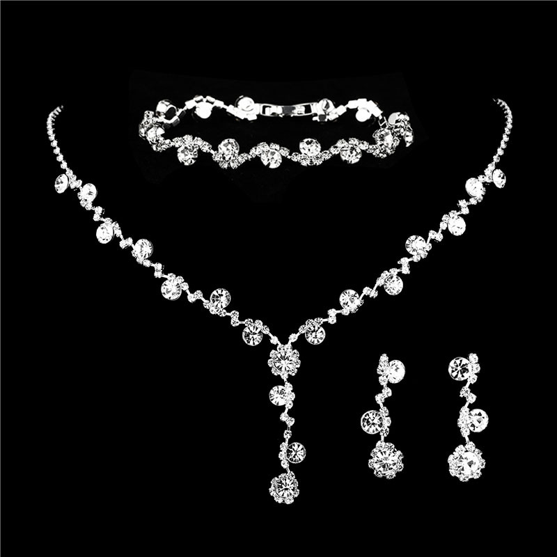 Pearl Inlaid Tassel Pendant Three Pieces Bridal Jewelry Set For Wedding Formal Occasions - Image 4