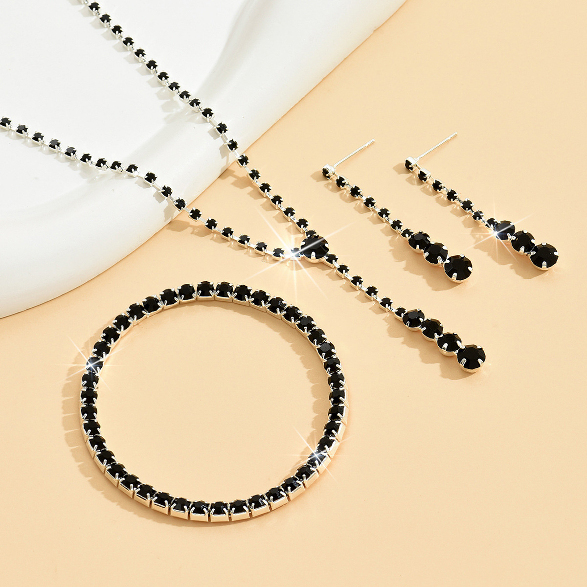 Delicate Drop Pendant Necklace Bracelet And Adjustable Stackable Ring Elegant Women Party Accessories - Image 3