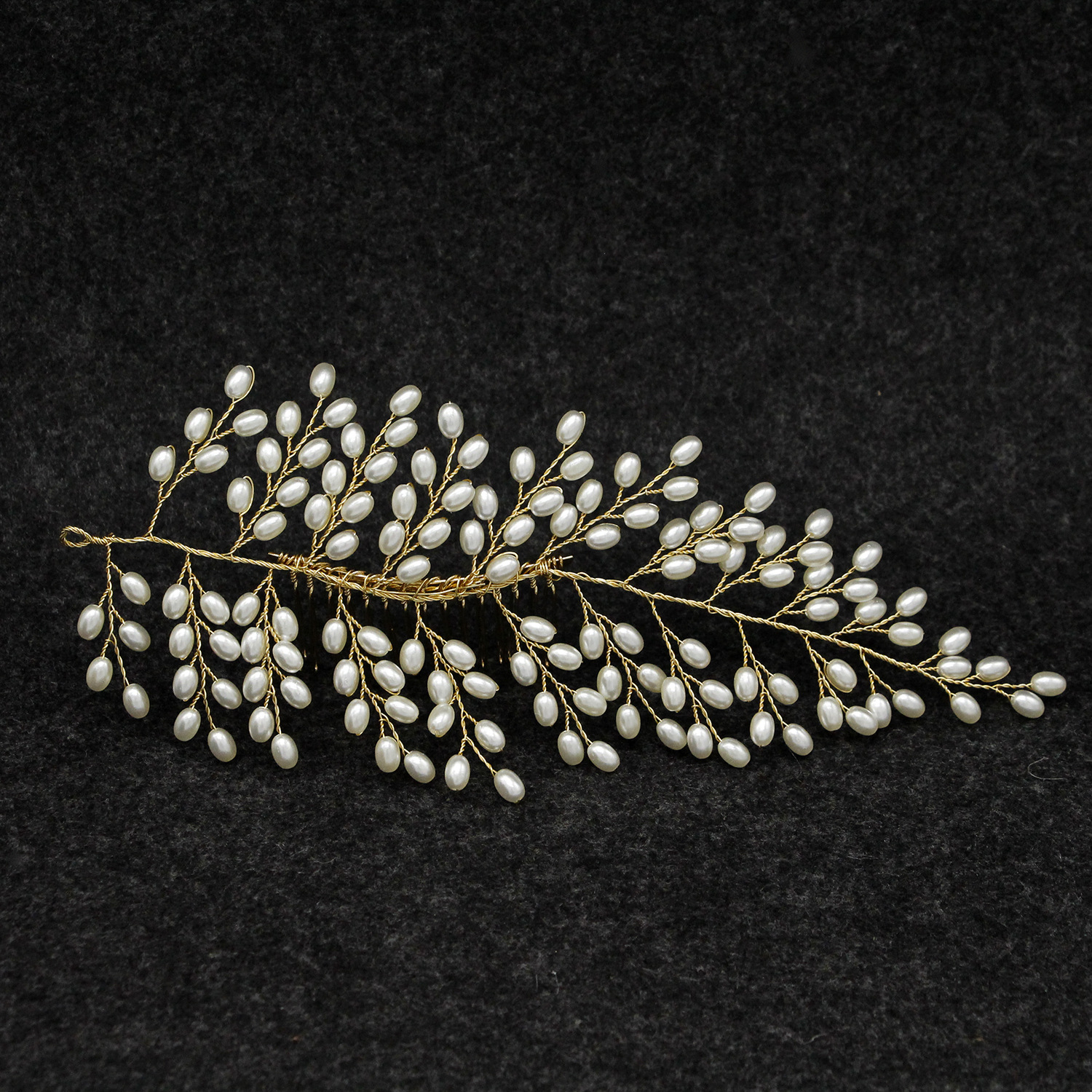 Gold Wire Teardrop Pearl Leaf Bridal Hair Comb Wedding Accessory for Women Brides and Ladies - Image 2