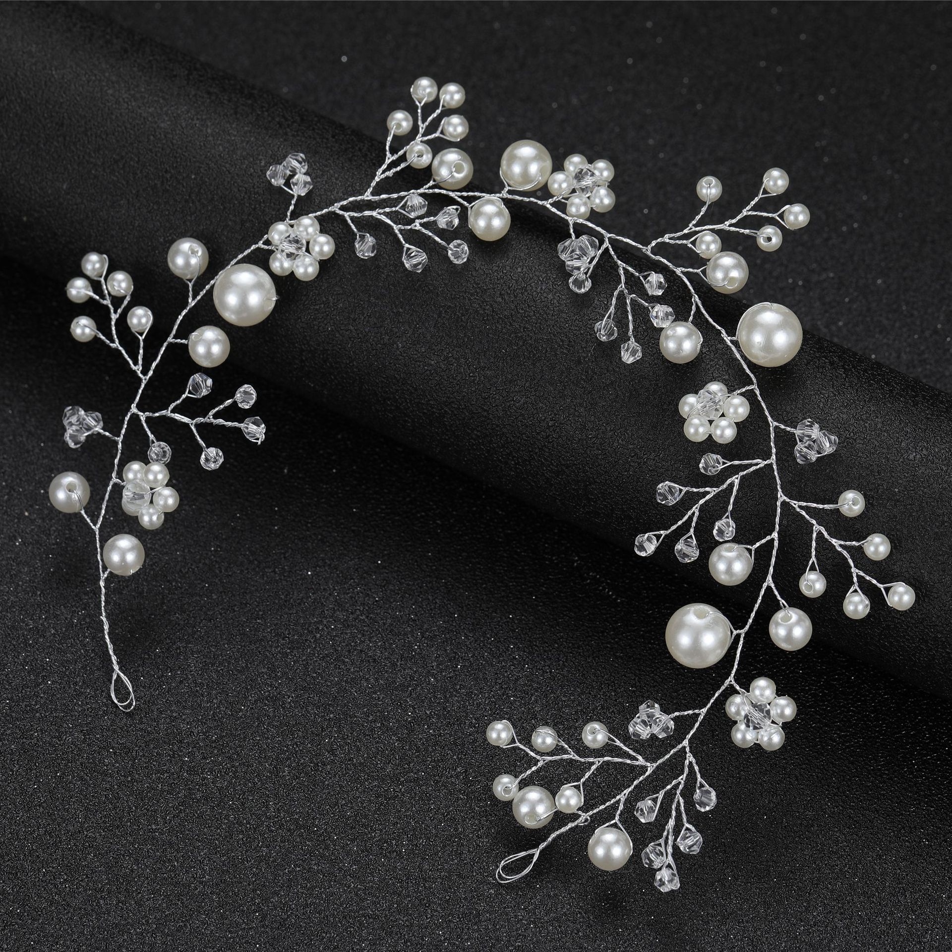 Silver Wire Pearl Crystal Bridal Hair Vine Wedding Accessory for Women Brides and Ladies - Image 2