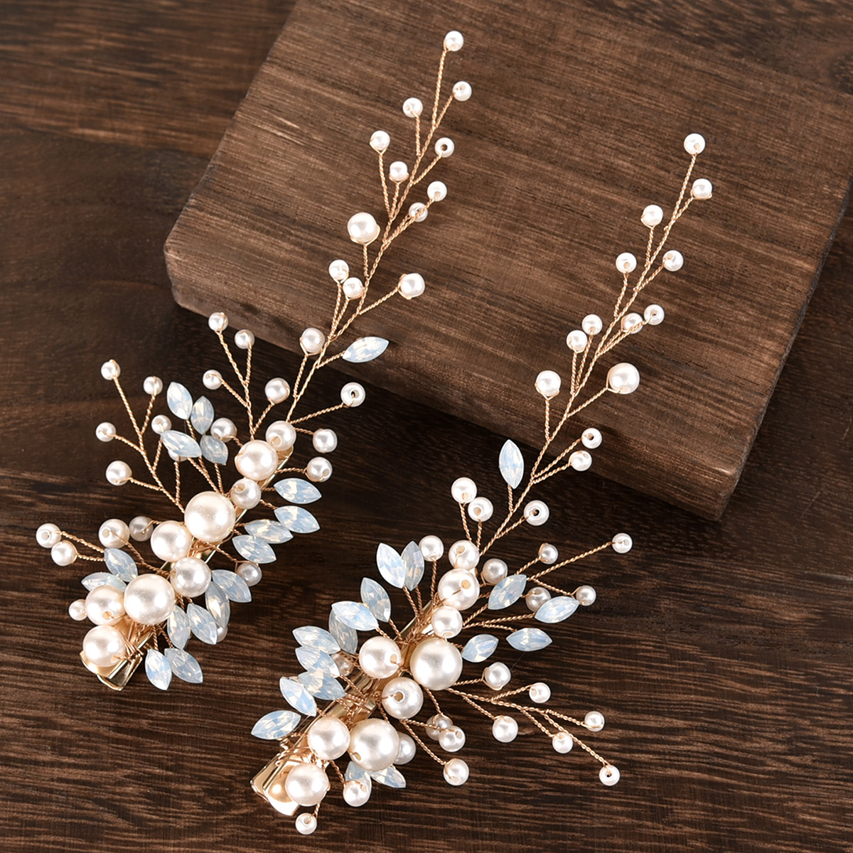 Pearl Opal Leaf Hair Clips Bridal Wedding Vine Hair Accessories for Women Styling - Image 2
