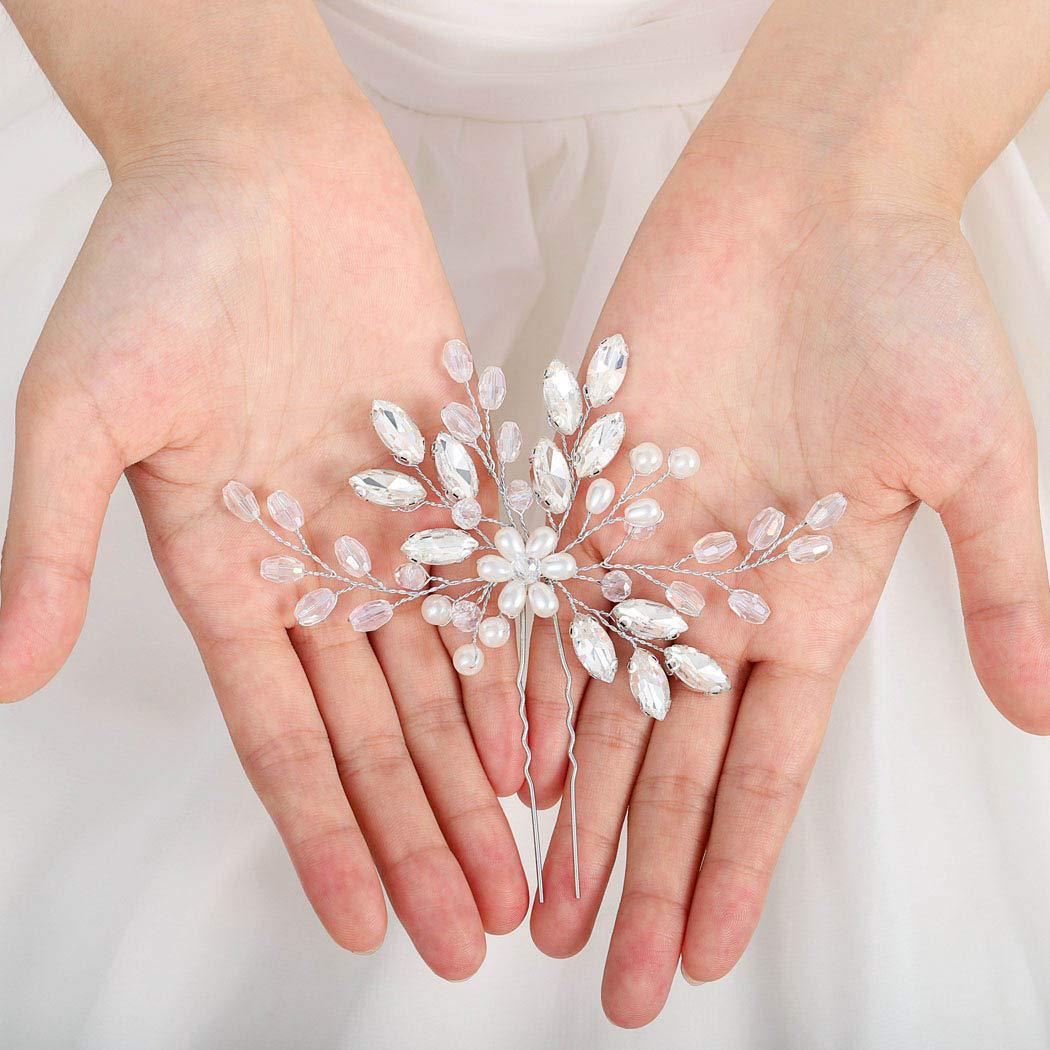 Gold Wire Crystal Pearl Floral Hair Pin Bridal Wedding Hair Accessory for Women - Image 2