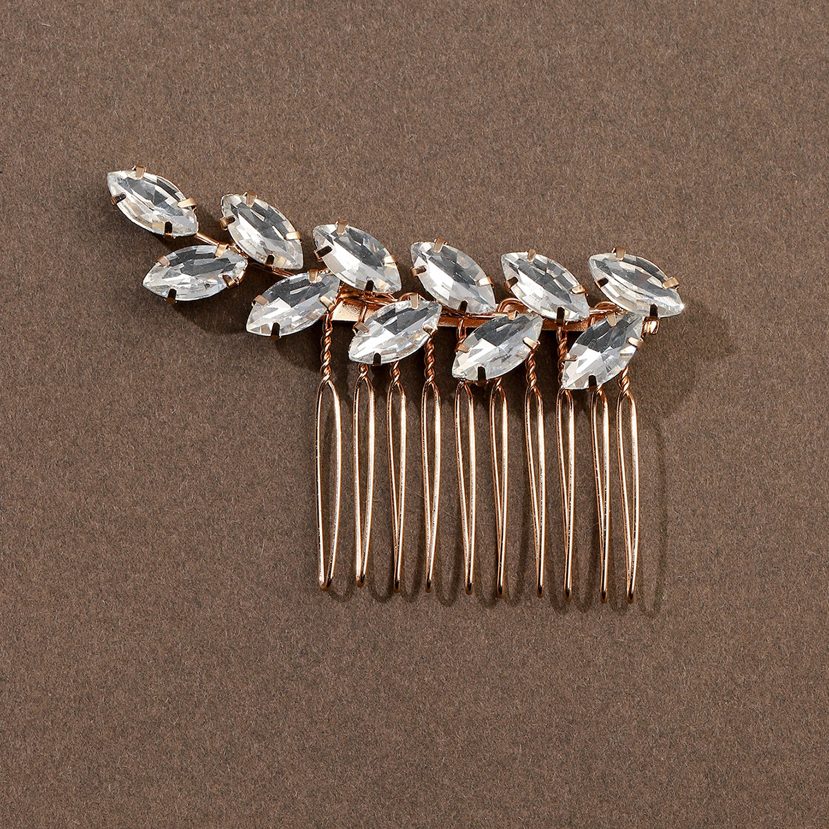 Gold Marquise Crystal Leaf Hair Clip Bridal Wedding Hair Accessory for Women - Image 2