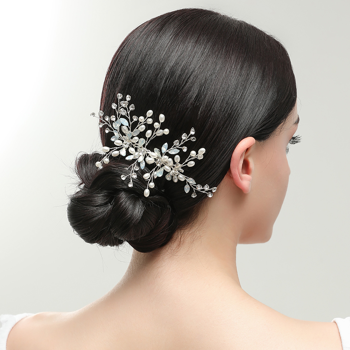 Silver Wire Pearl Crystal Branch Hair Comb Bridal Wedding Hair Accessory for Women - Image 2