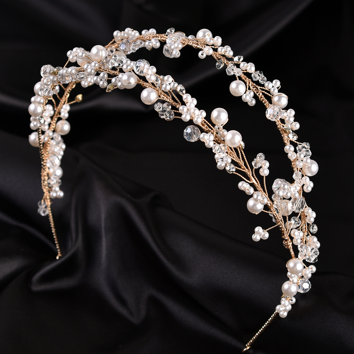 Silver Wire Pearl Crystal Handmade Headband Bridal Wedding Hair Accessory for Women - Image 2